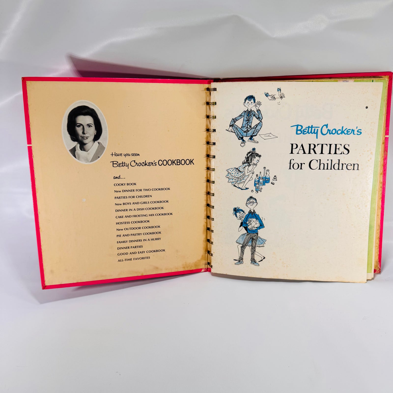 Two Vintage Betty Crocker Books Bundle: Parties for Children (1972) & Cookbooks for Boys and Girls (1976), Hardcover with Spiral Metal Bindings