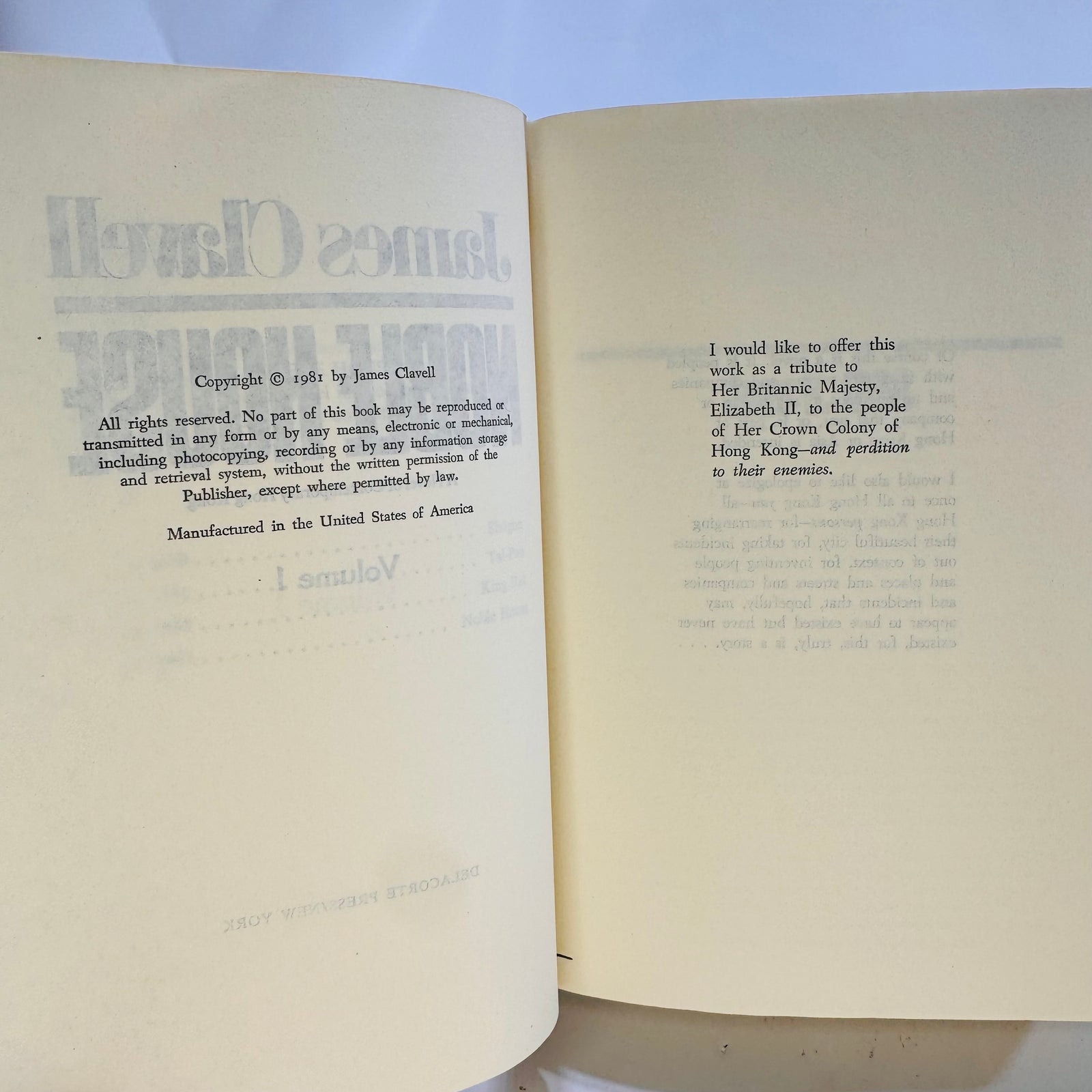 Noble House Volume One & Two by James Clavell 1981 Delecort Press