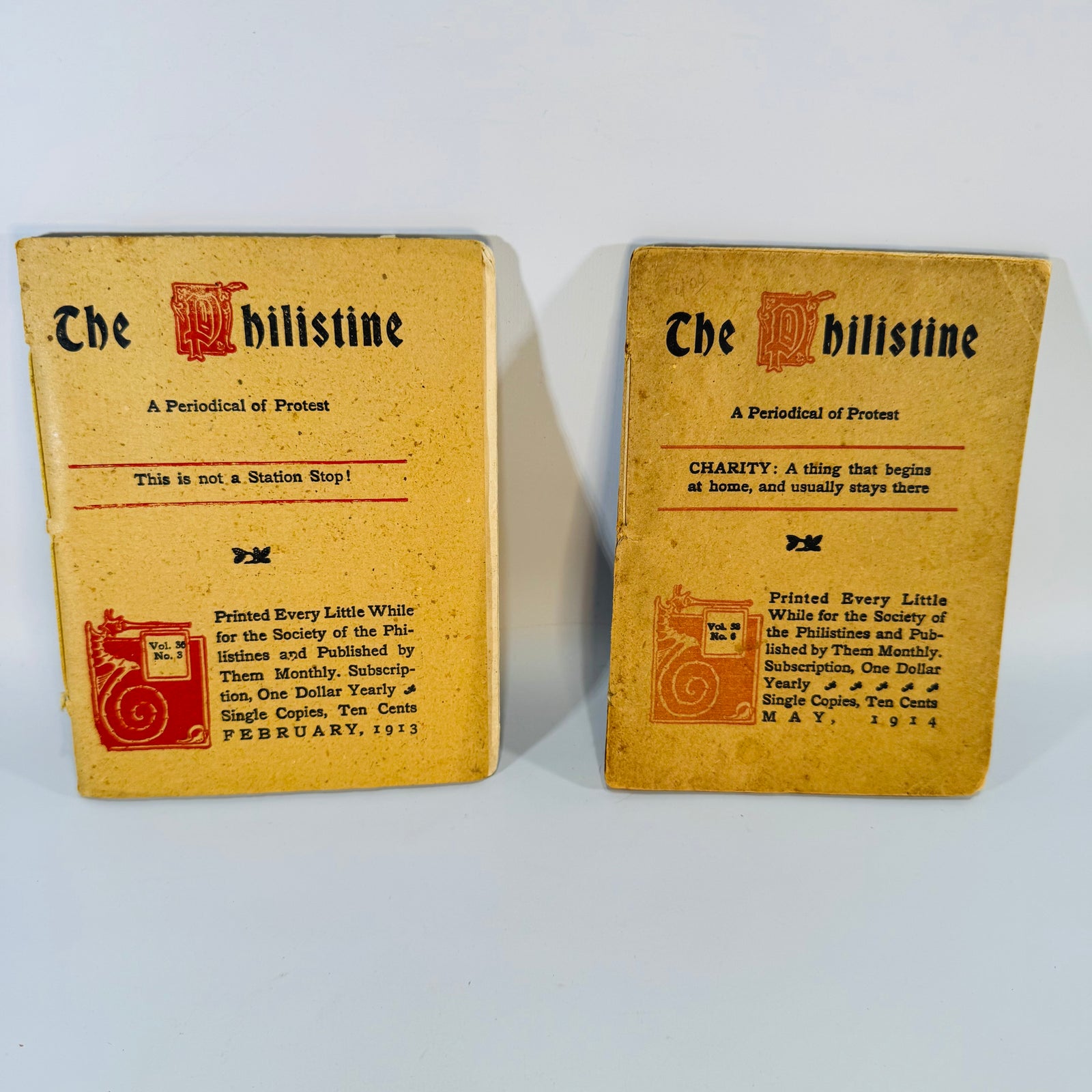 Arts and Crafts Literary Satire Ephemera — The Philistine: A Periodical of Protest 2-Issue Lot 1913 & 1914 — Elbert Hubbard | Roycroft Booklets, American Arts and Crafts Movement