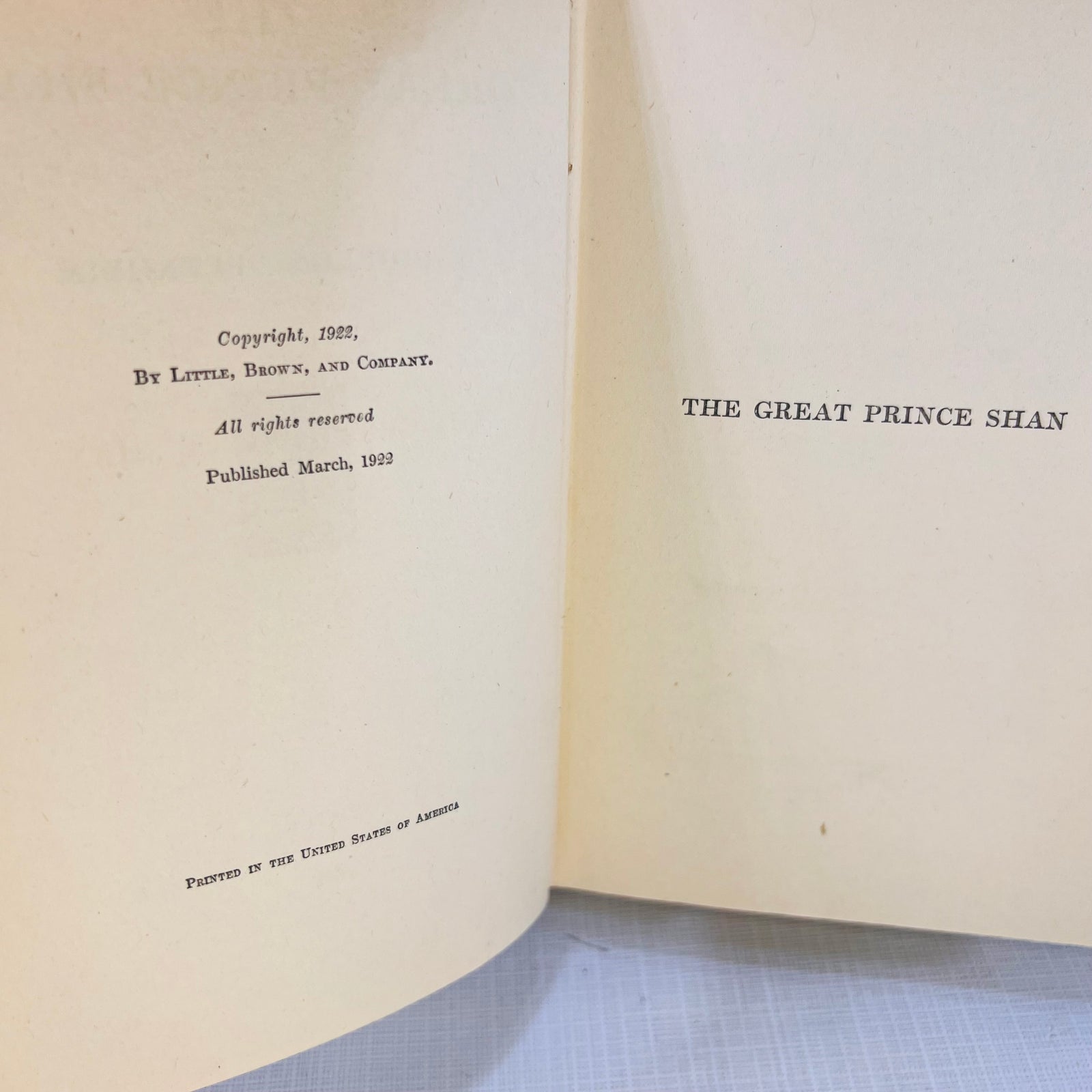The Great Prince Shan E. Philips Oppenheim 1922 Little Brown and Company
