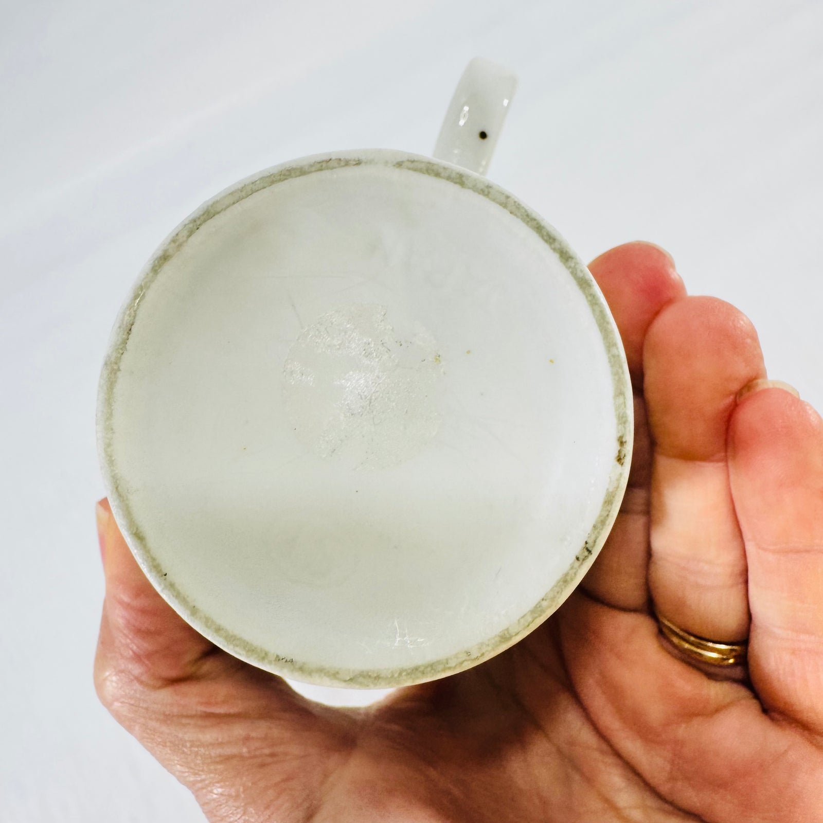 1970s Japanese Tulip Stacking Mug Green Yellow Mod Ceramic