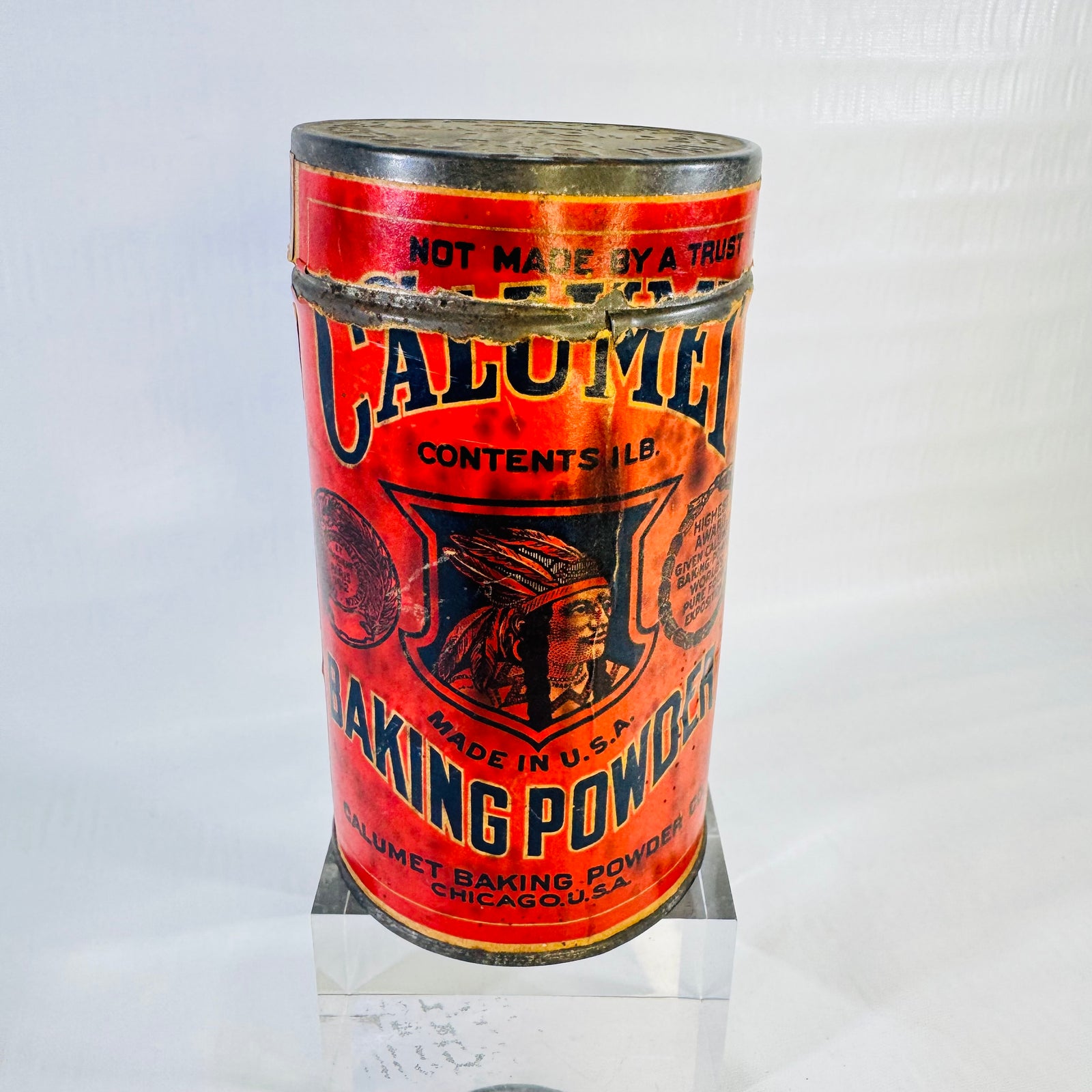Calumet Baking Powder 1 lb Antique Tin Chicago Native American Chief Advertising Can