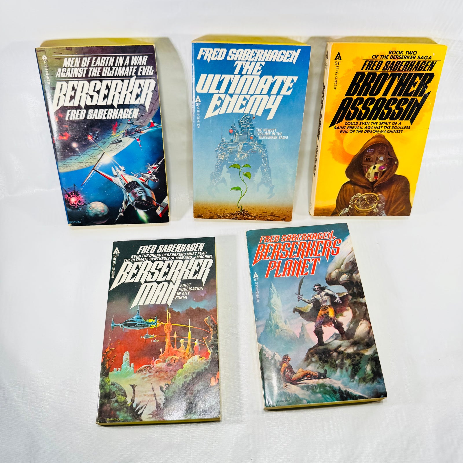 Five Fred Saberhagen Berserker paperbacks, front covers