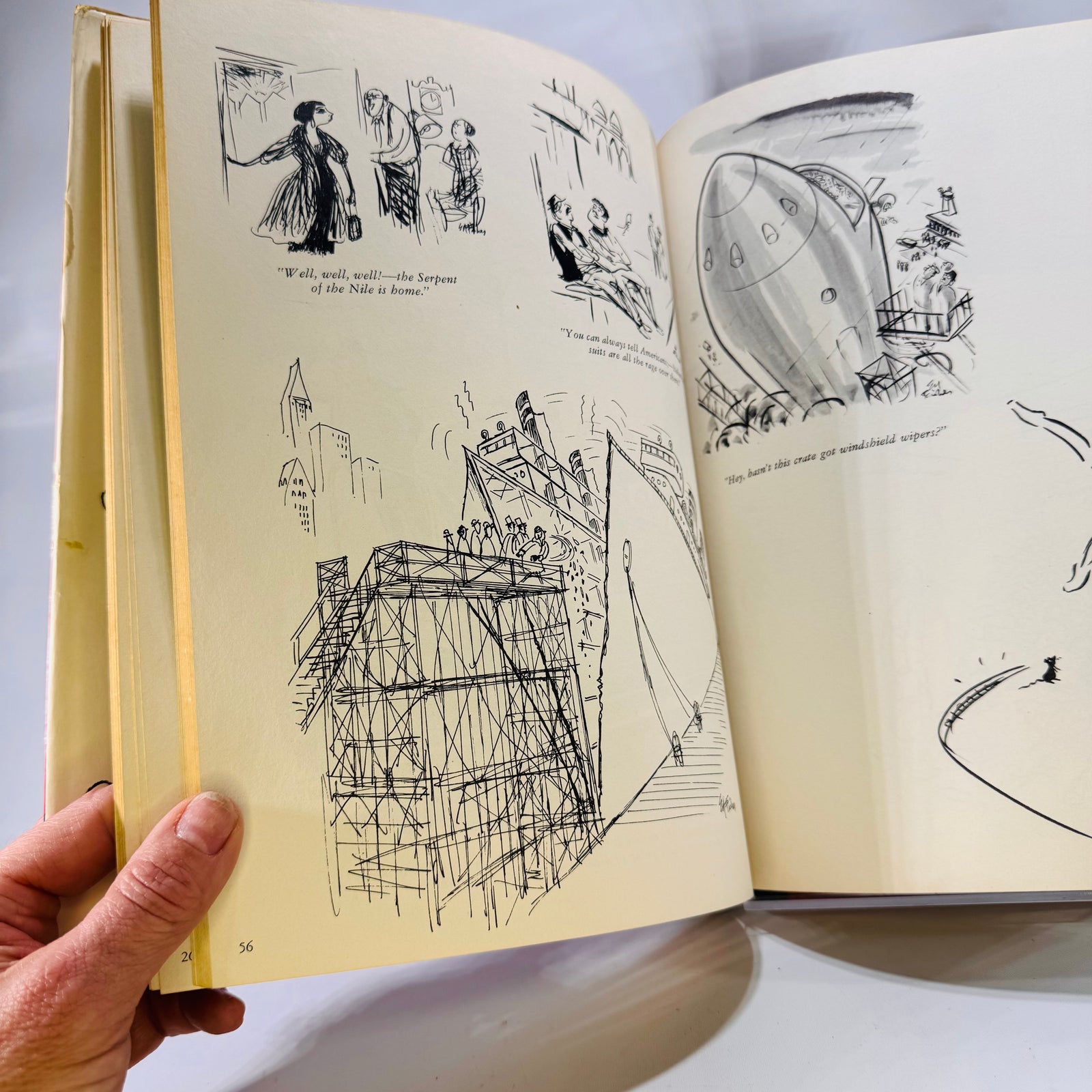 Ed Fisher's Domesday Book 1961 open to Serpent of the Nile and blimp cartoons