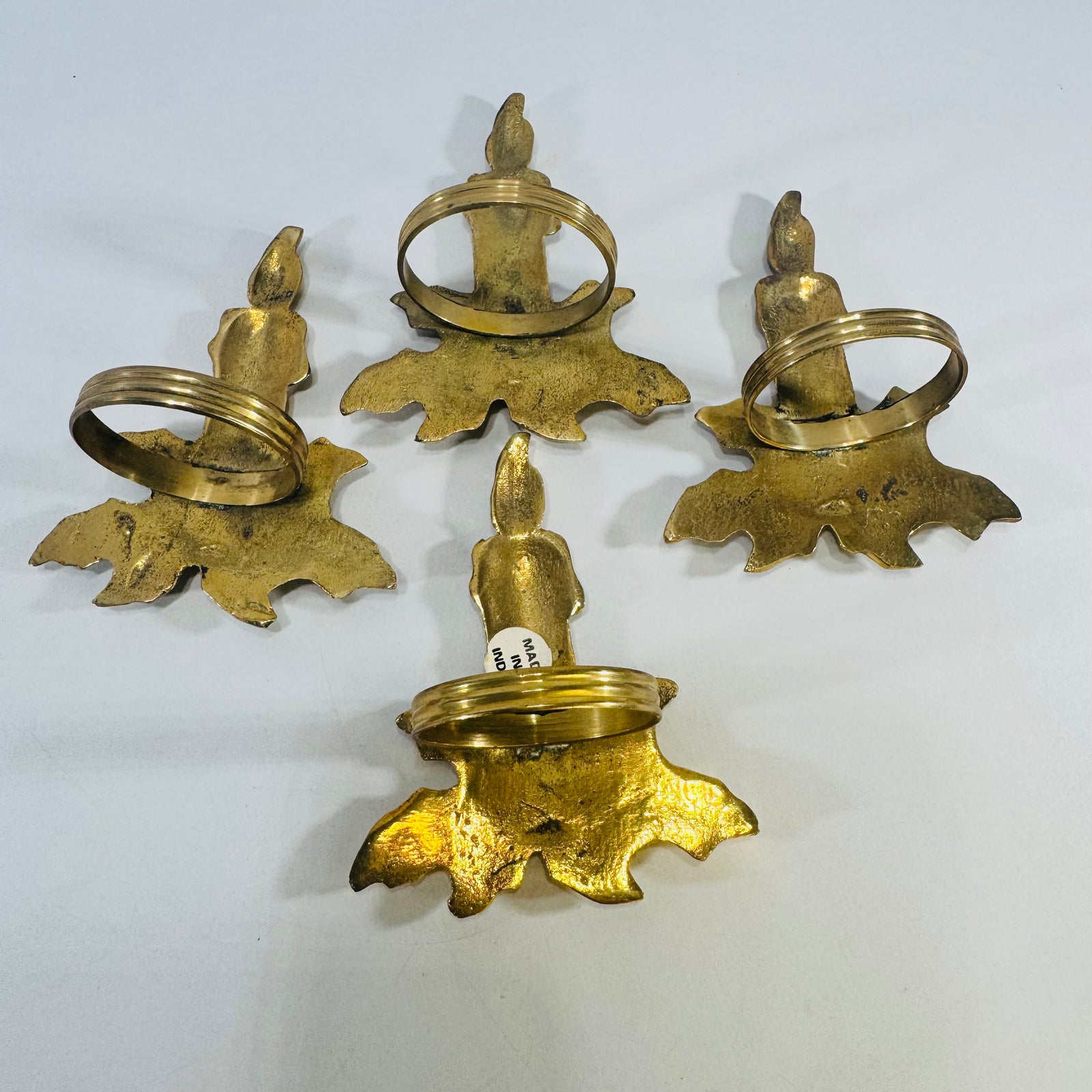 Brass Candle Holly Napkin Rings Set of 4 Vintage Made in India
