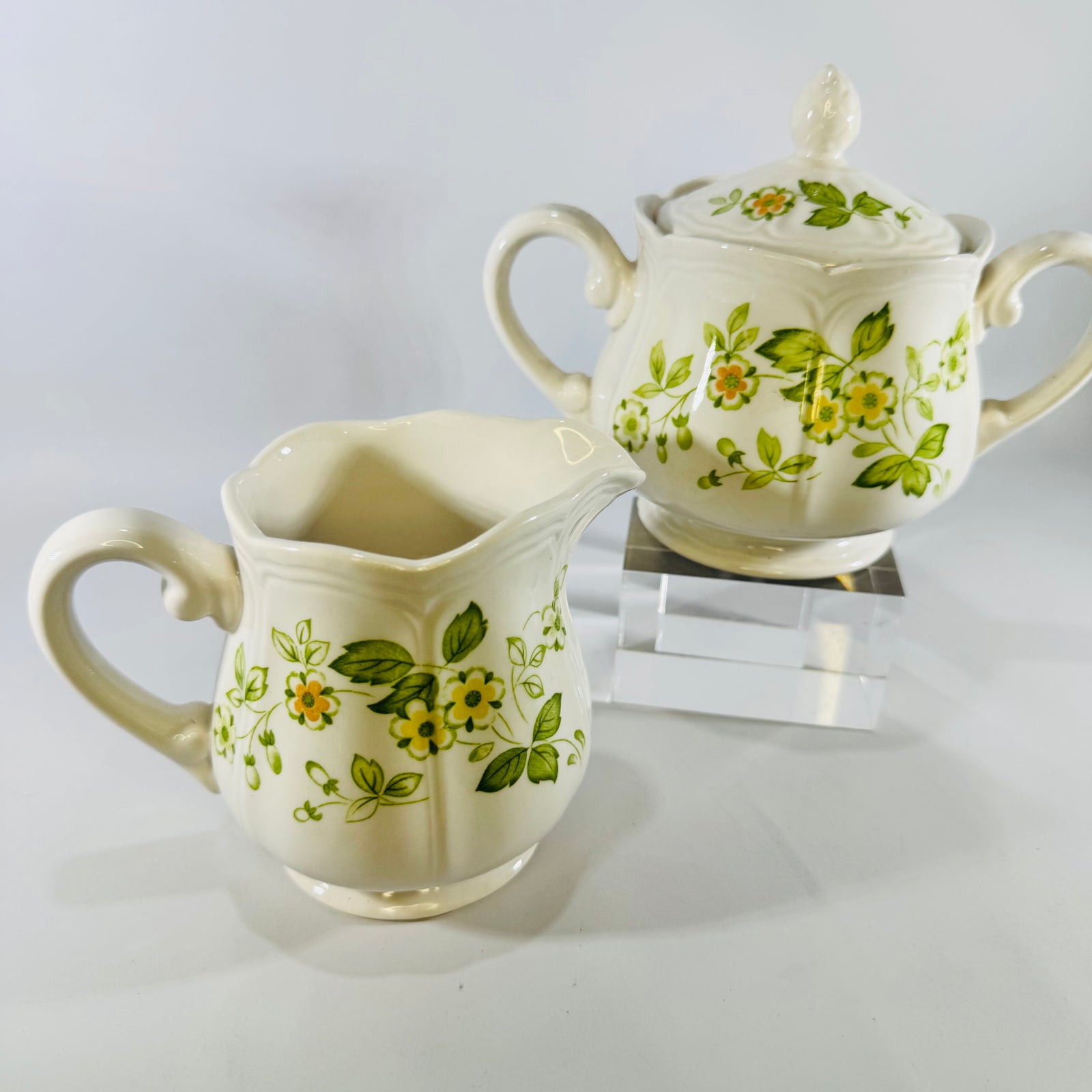 Petite Flora 4009 Ironstone Creamer Sugar Bowl Set 1970s Japan