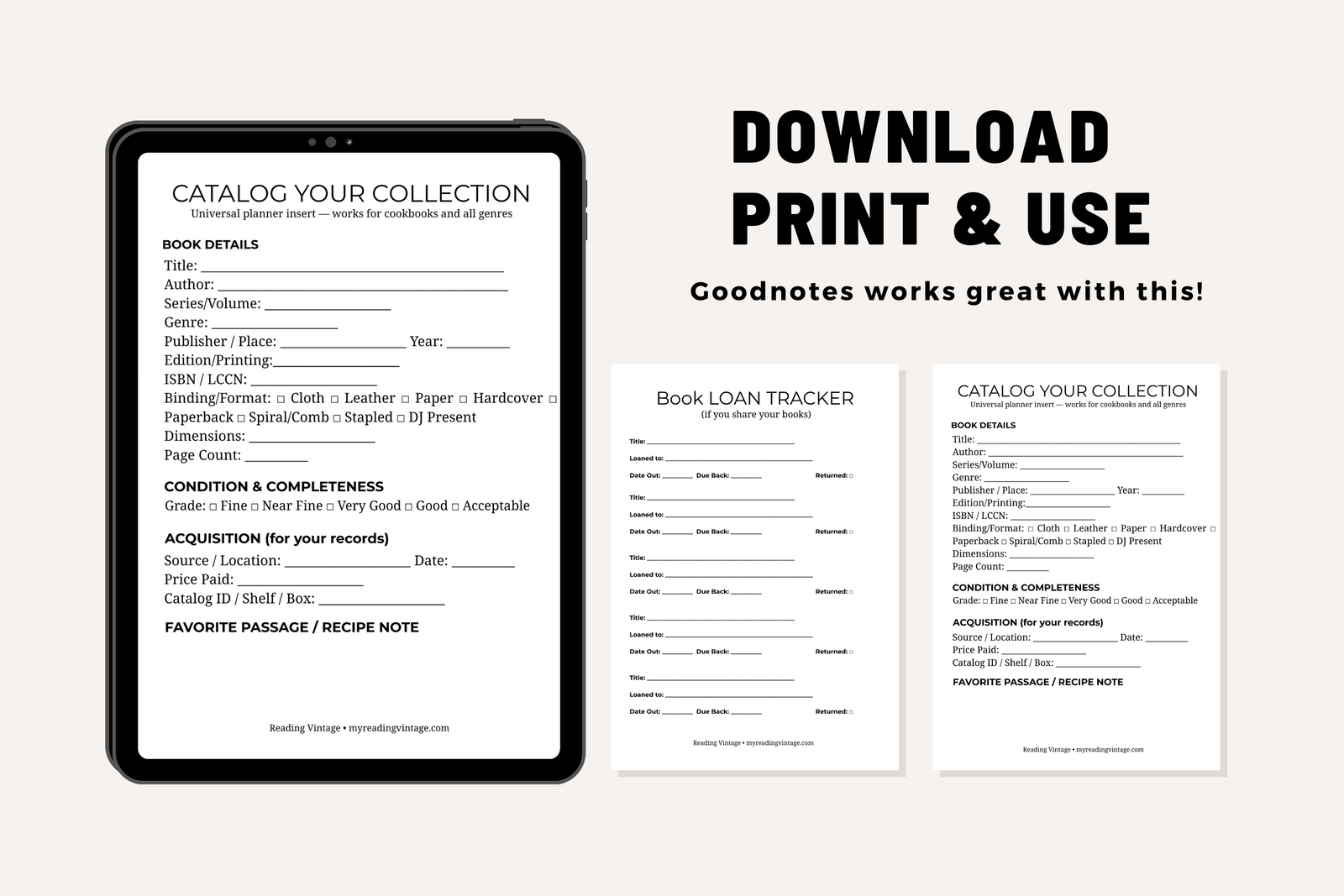 Catalog Your Collection + Loan Tracker — Printable PDF (Letter Goodnotes-Ready)