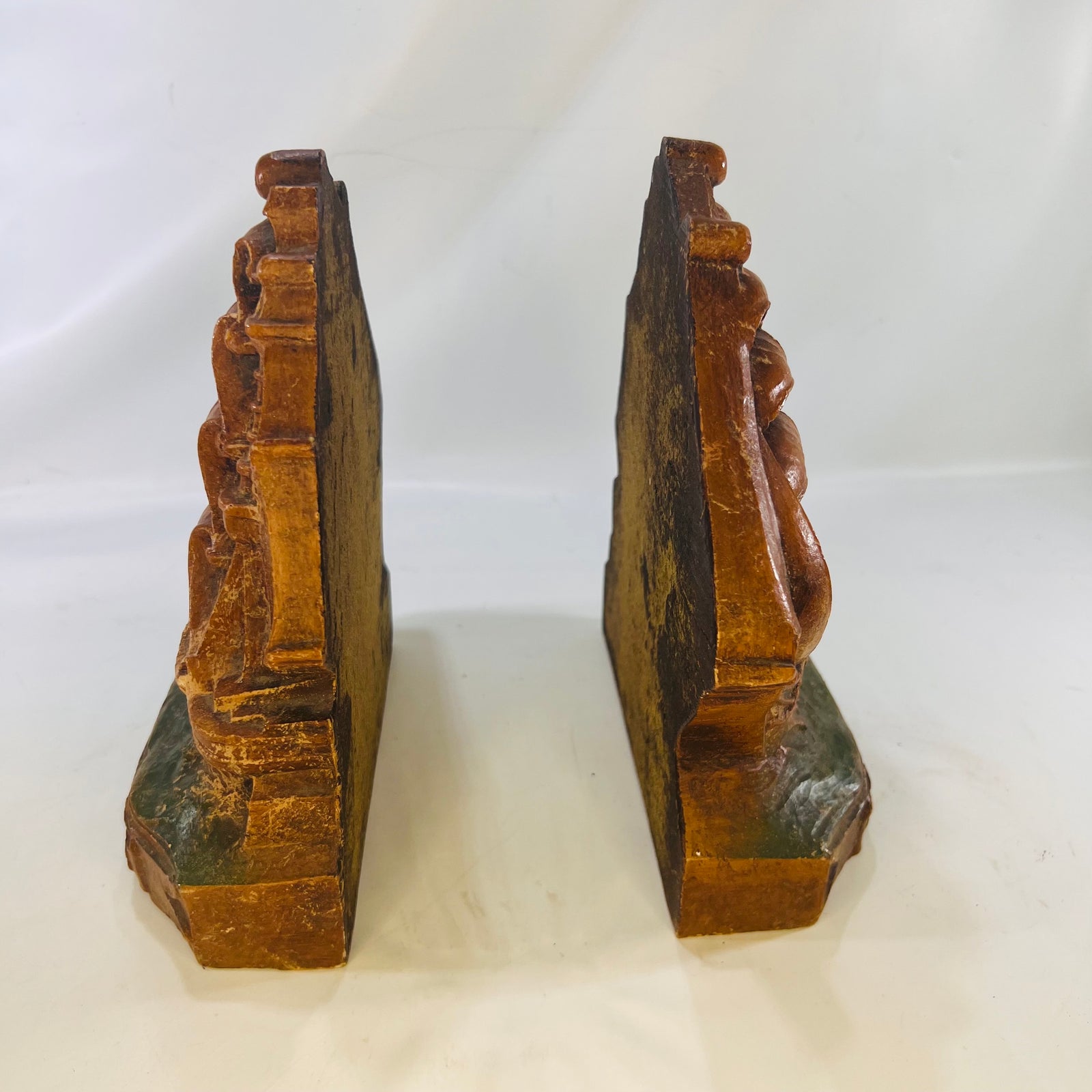Pair of Old Ironside USS Constitution Ship Wooden Bookends 1940s Decorative Tall Ships for your Library