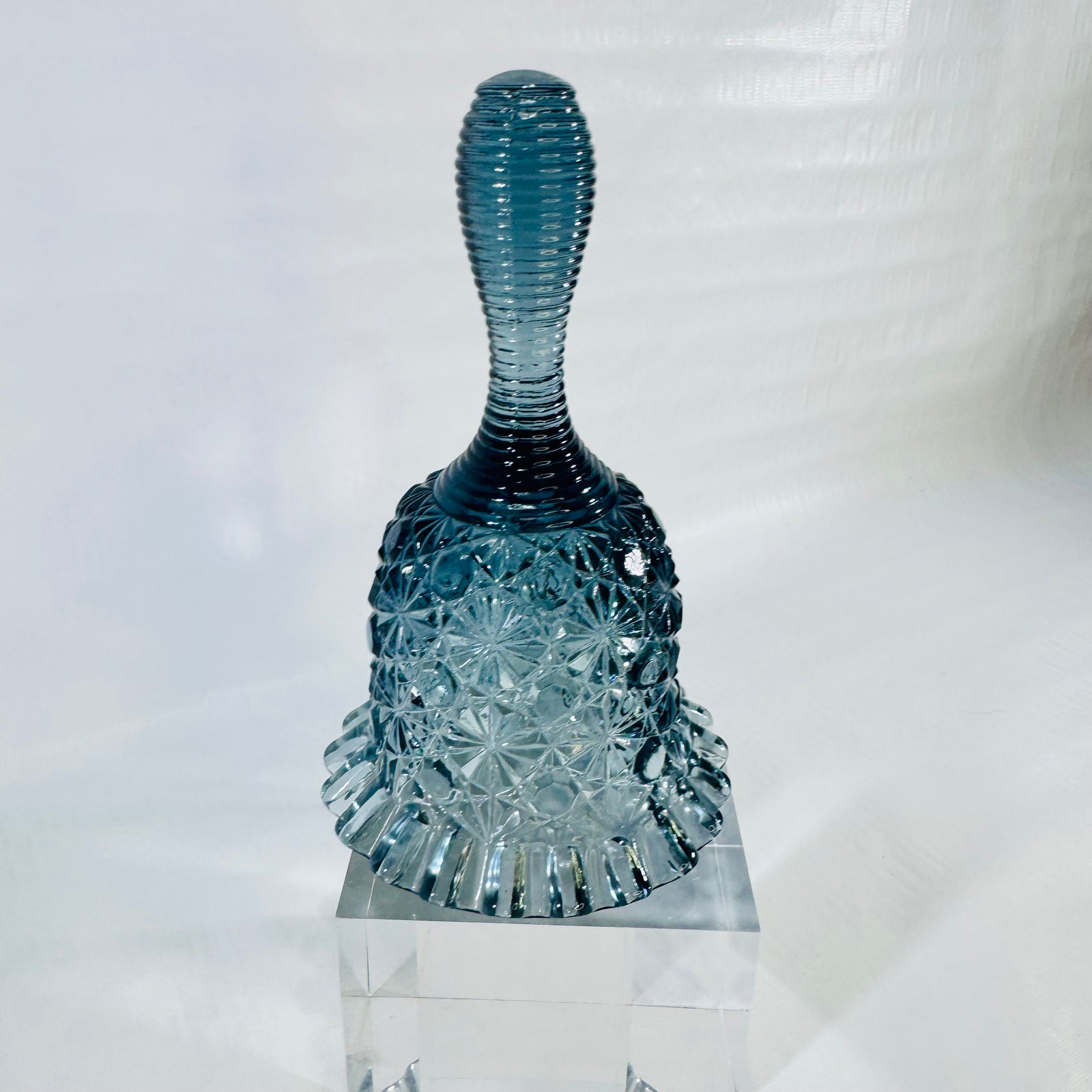 Fenton Daisy and Button Blue Glass Bell 6 Inch Ruffled Rim