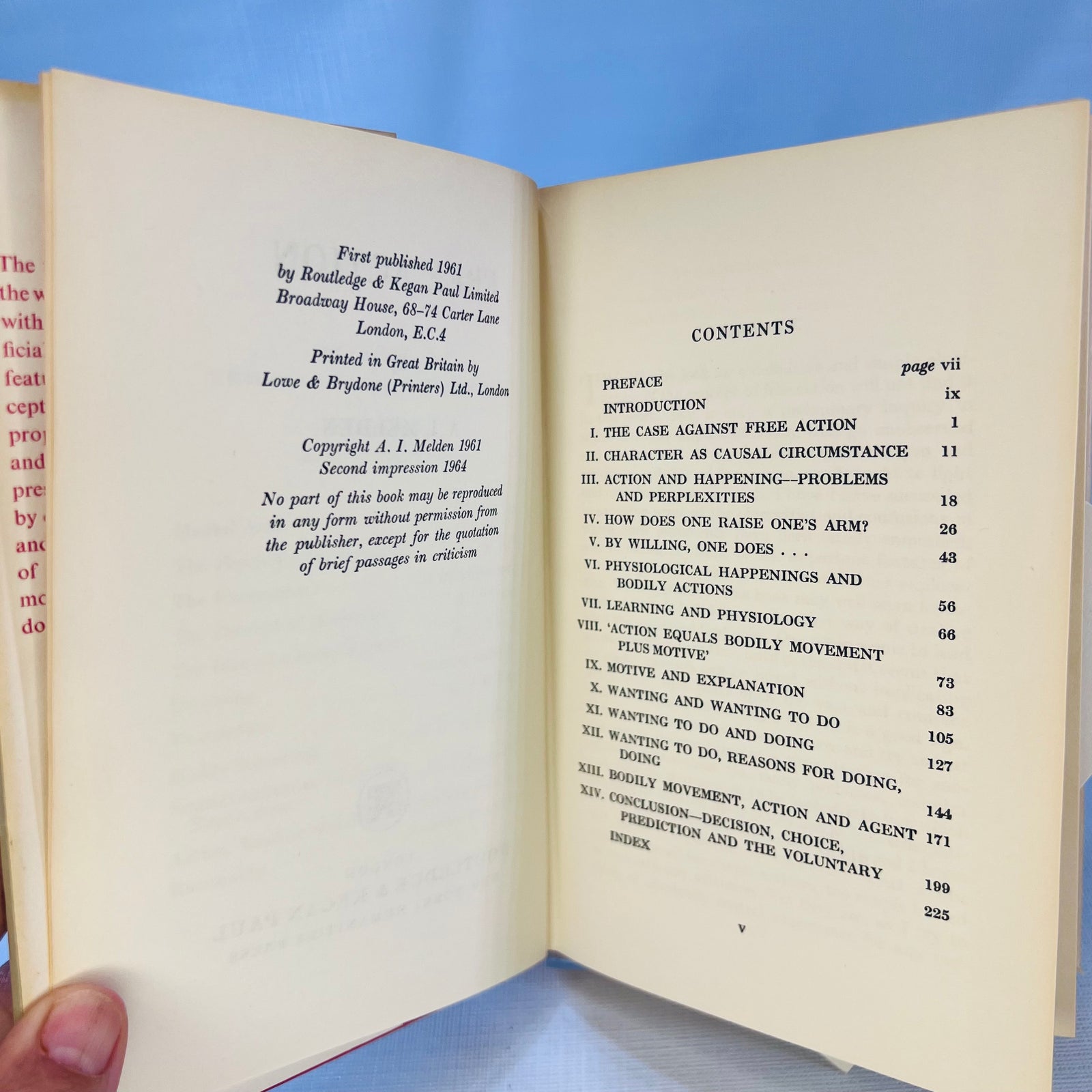 Free Action by A.I. Melden 1964 Part of the Studies in Philosophical Psychology Routledge & Kegan Paul
