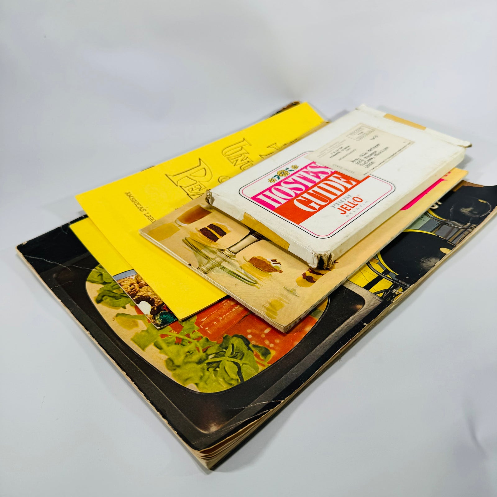 Vintage Retro Kitchen & Cooking Book Bundle — Knox Gel-Cookery (1962), Domino Sugar, Skippy Peanut, Jell-O Hostess Guide, Proof of the Pudding — 5-Piece Lot
