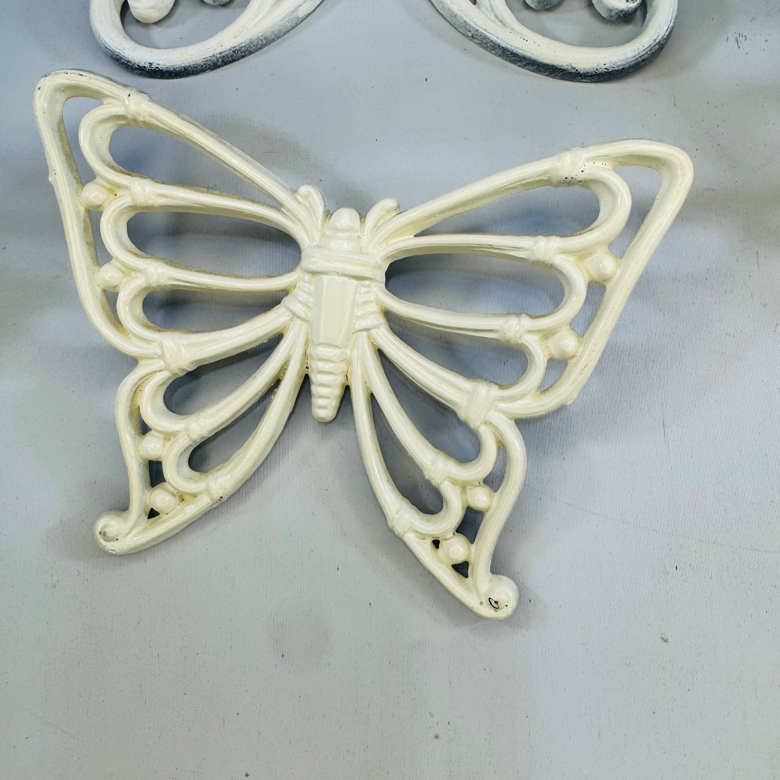 Vintage Homco Butterfly Wall Art Set — Three White Rattan-Look Plastic Pieces (1970s)