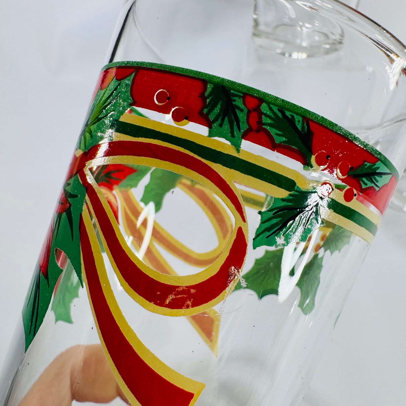 Vintage Fairfield Poinsettia & Ribbon Tumblers Set of 4 | 14oz Christmas Holiday Iced Tea Glasses | 1990's KIG Indonesia