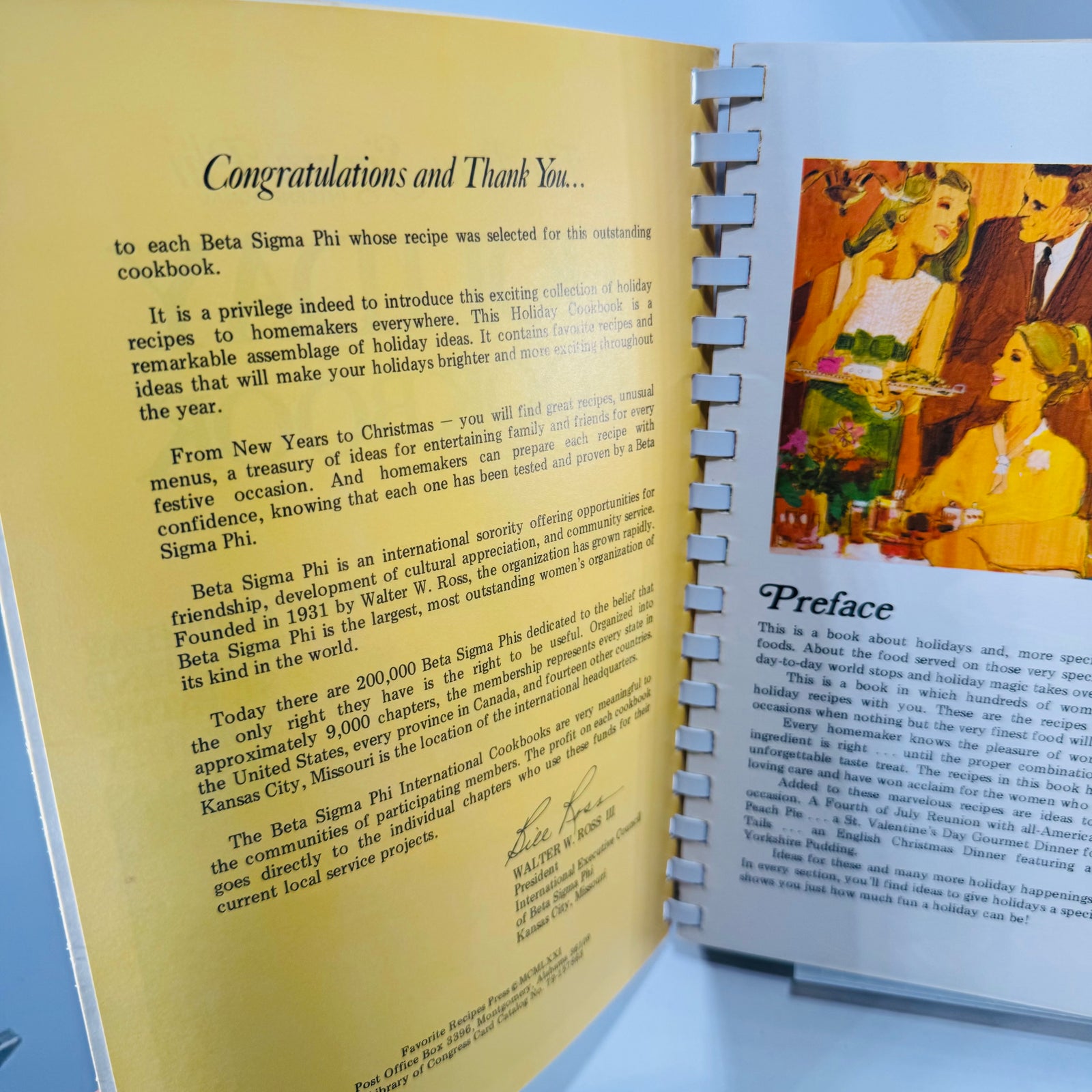 The Beta Sigma Phi International Holiday Cookbook, Vintage Spiral Bound, 900 Recipes with Color Illustrations and Festive Menus