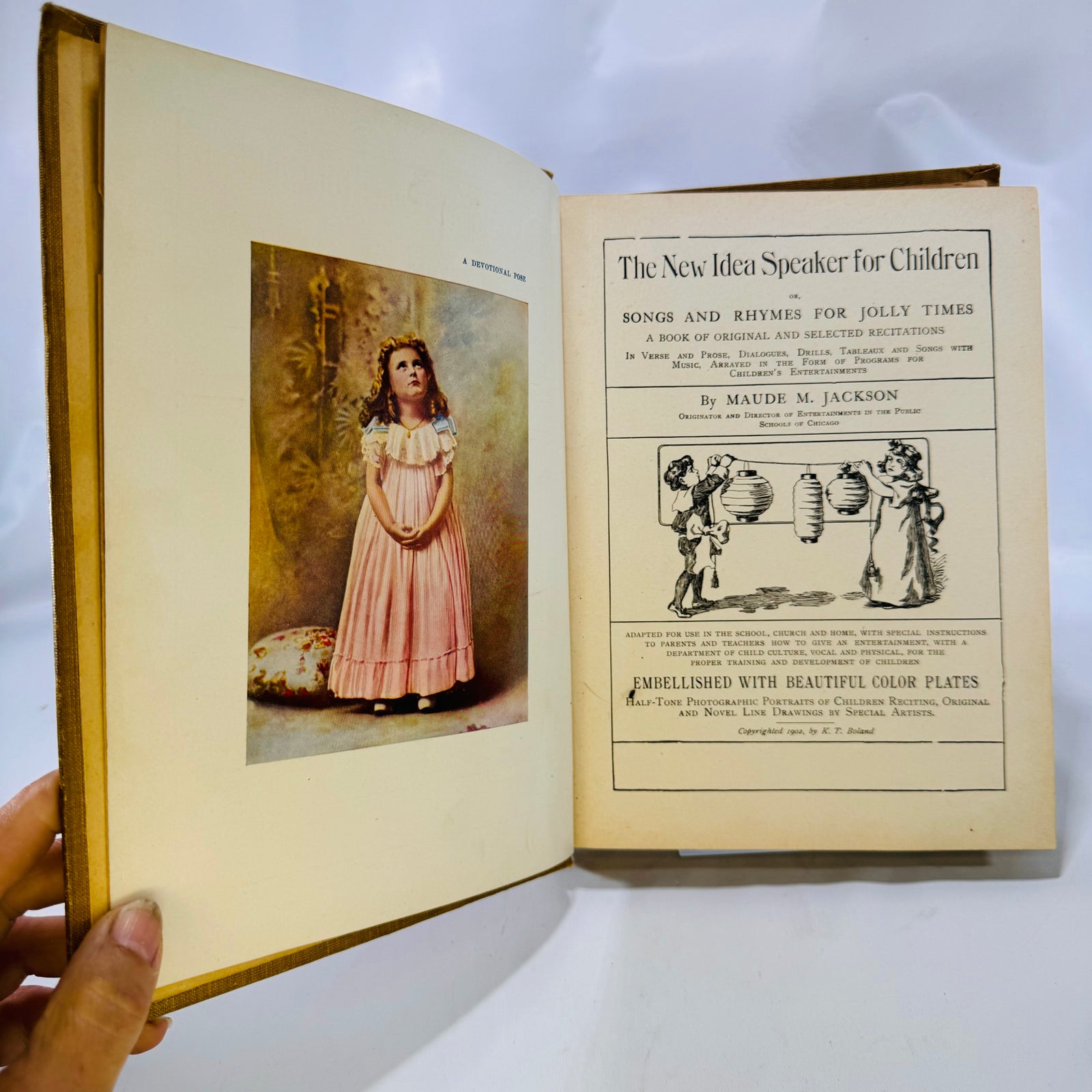 Color plate frontispiece and title page, The New Idea Speaker for Children 1902