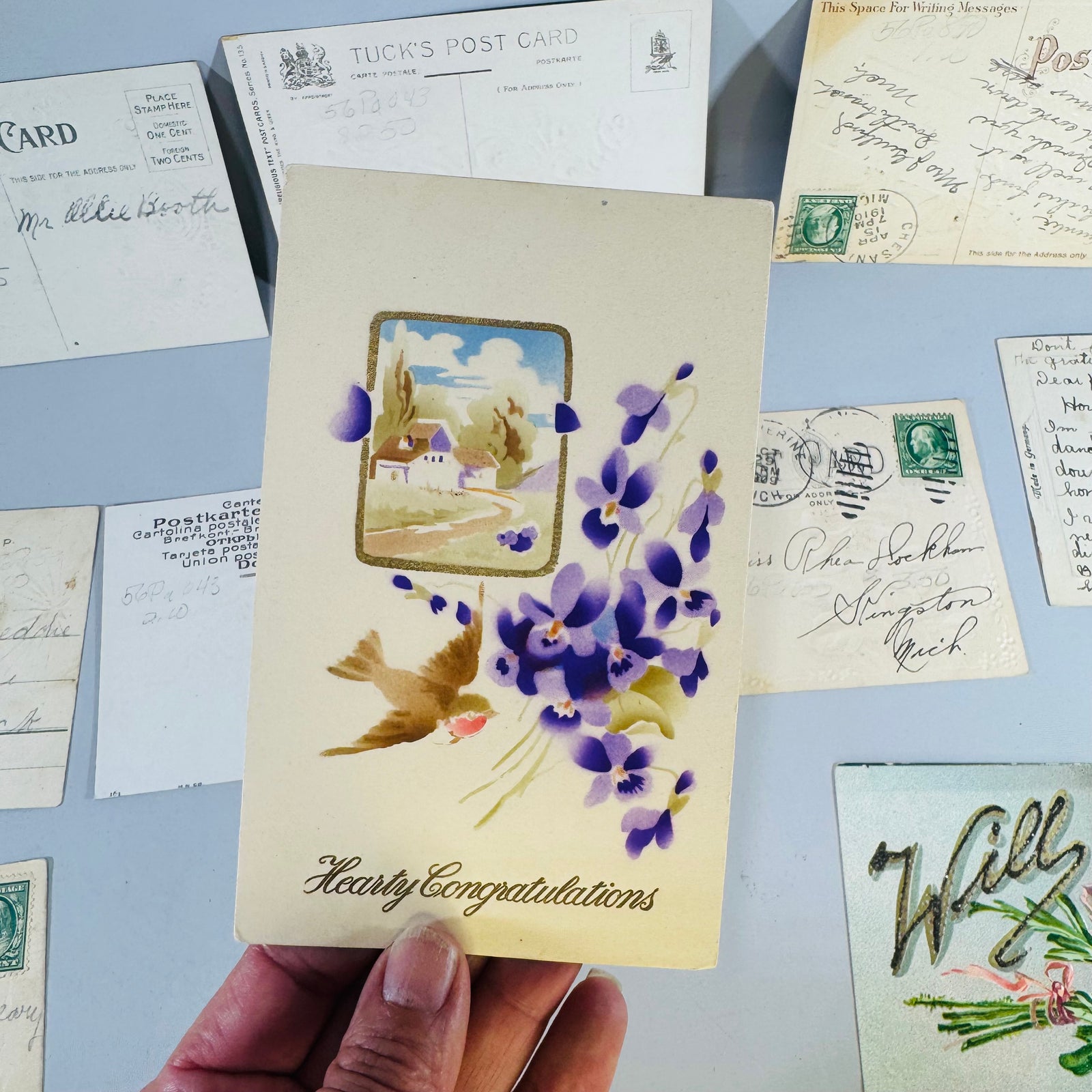 Vintage Floral Postcard Lot 9 Antique Greeting Cards Mailed Unused Embossed Paper Ephemera Bundle