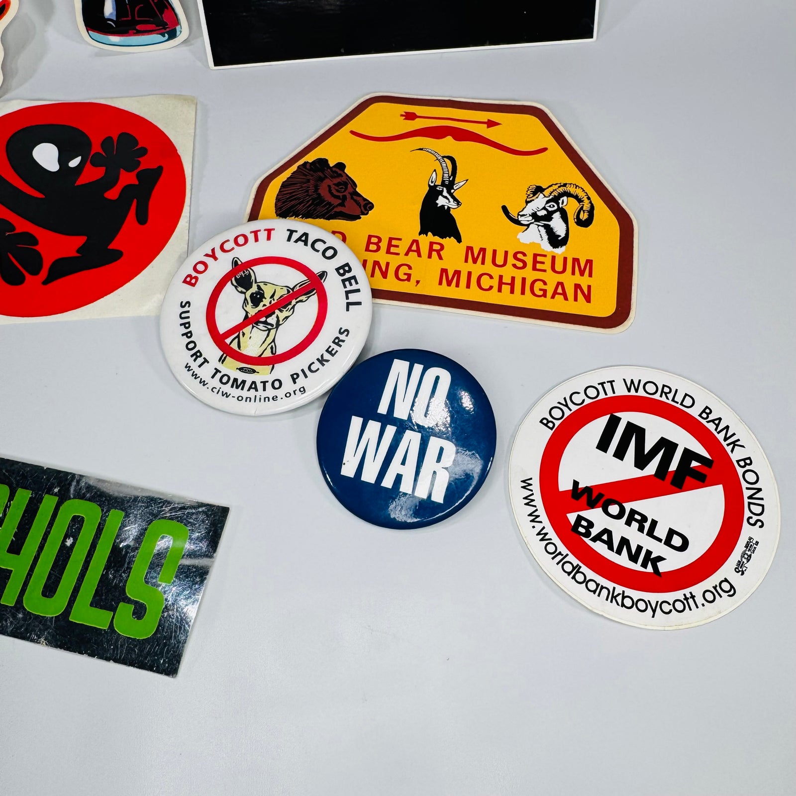 Vintage Pop Culture Ephemera Lot | Indie Rock, Protest Pins & Americana Graphics
