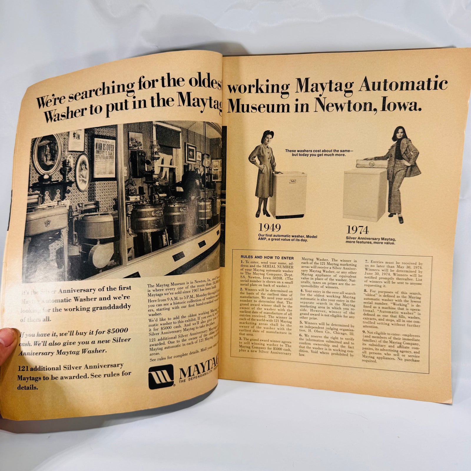 Good Housekeeping February 1974 Maytag Automatic Museum ad spread