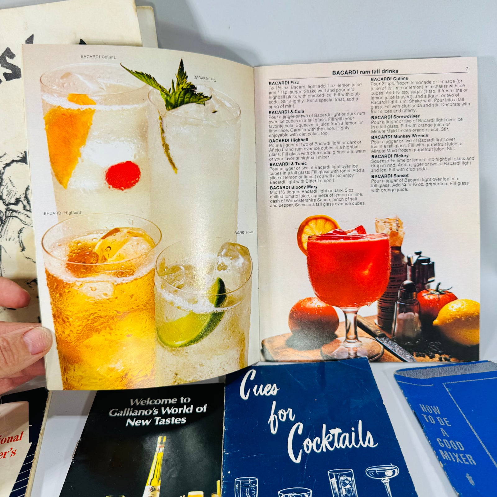 Vintage Cocktail Booklet Bundle+ Rathskeller Bar Song Book (Bacardi • Schenley • American Distilling • Hiram Walker • Galliano | 1950s Ephemera)