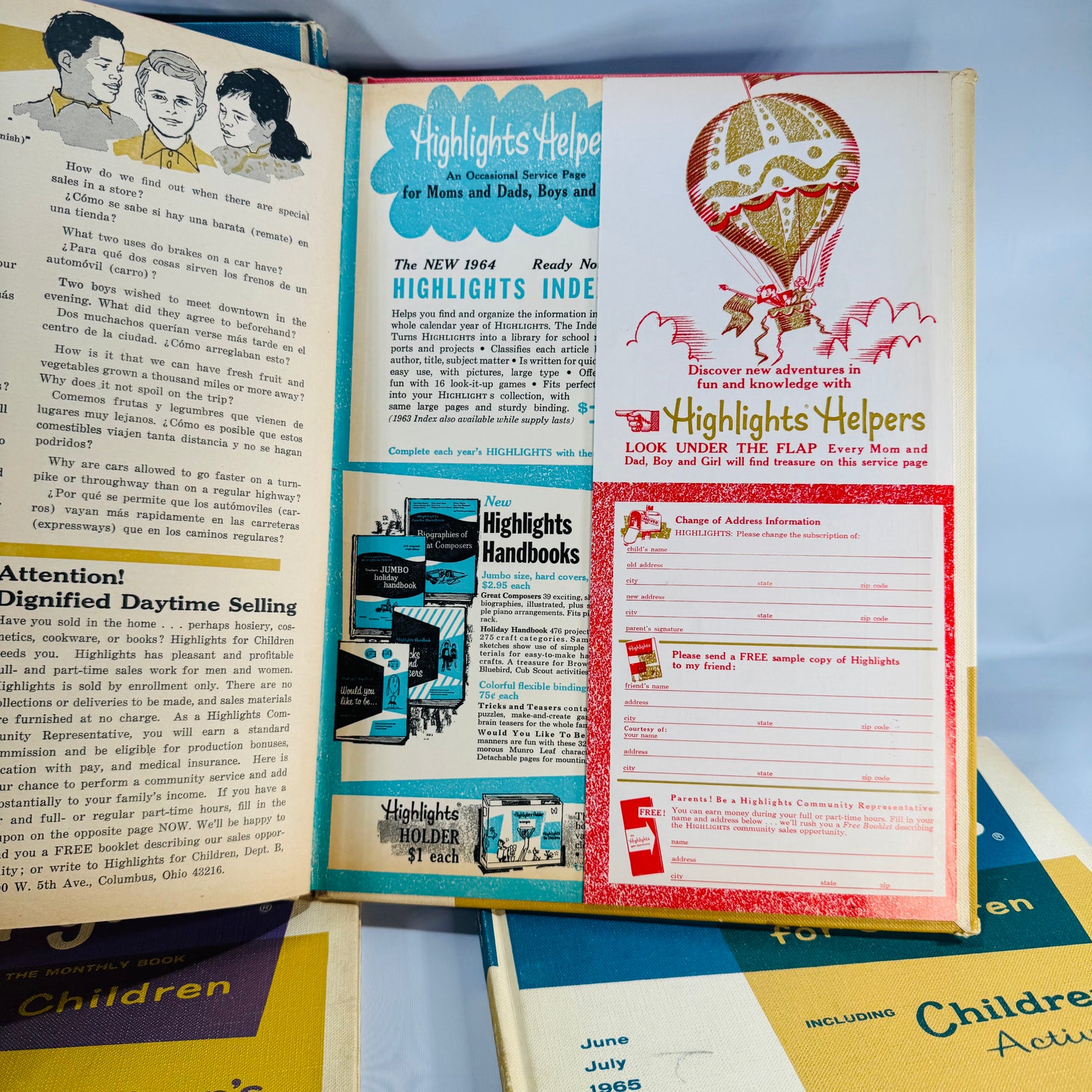 Mid-Century Highlights for Children 1965 Lot of 4 — Jan Feb Apr June-July (Vol 20) — Pictorial Boards, Children’s Activities & Educational Stories