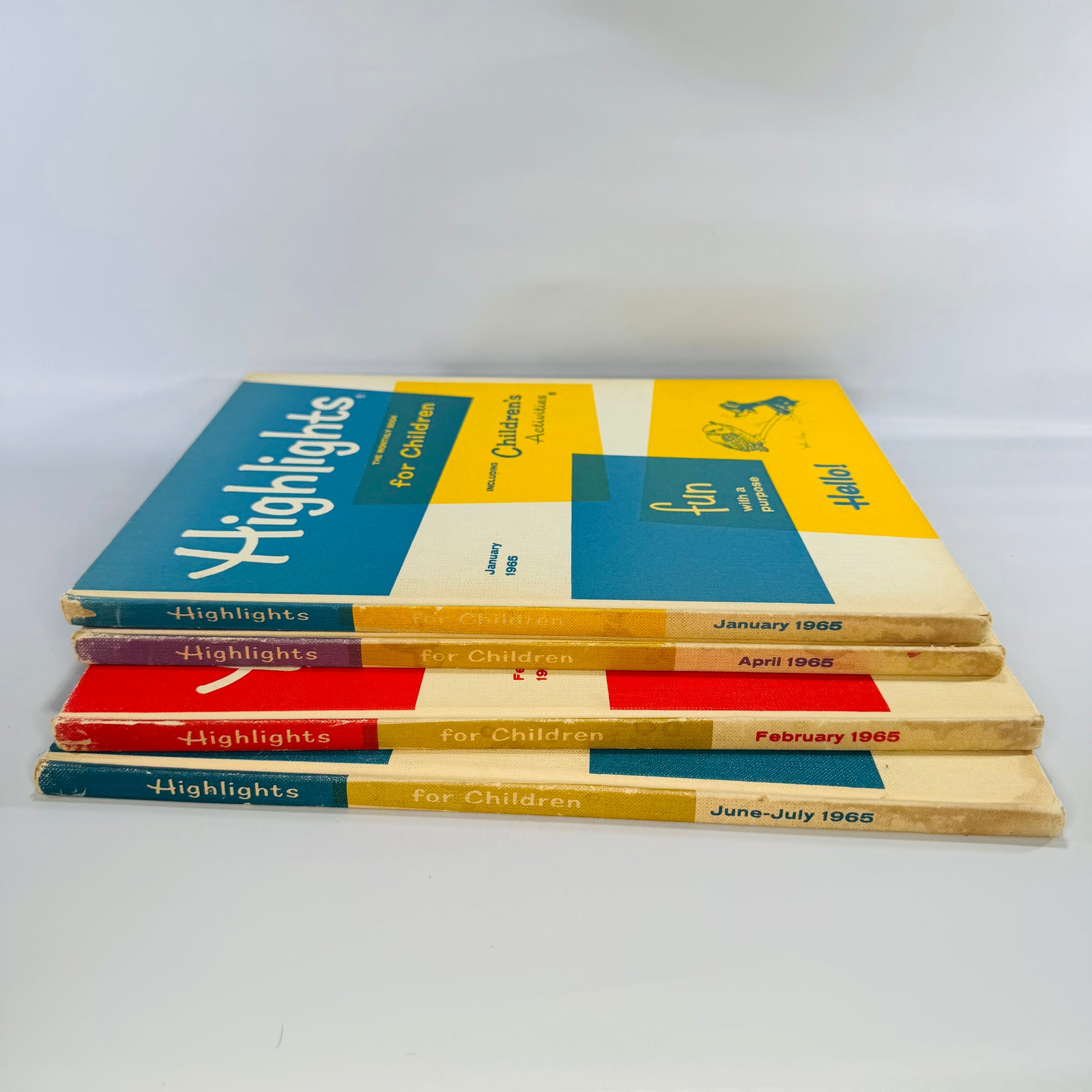 Mid-Century Highlights for Children 1965 Lot of 4 — Jan Feb Apr June-July (Vol 20) — Pictorial Boards, Children’s Activities & Educational Stories