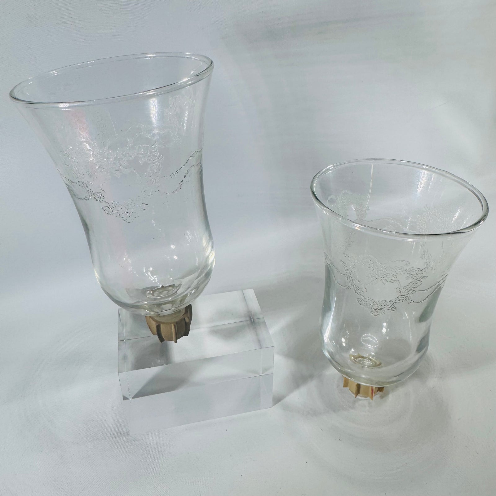 Homco Hearts and Ribbons Votive Holders Set of 2 Vintage Home Interiors Etched Glass Peg Cups