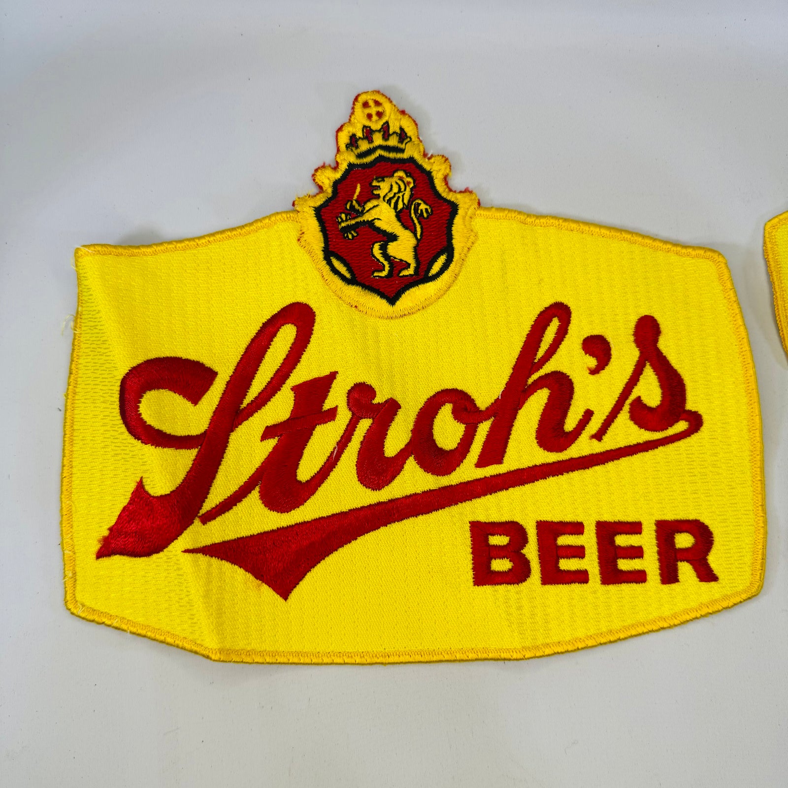 Vintage Stroh’s Beer Patch Bundle, 3 Embroidered Employee Uniform Patches, Large Jacket Back Patch and Crest Badges