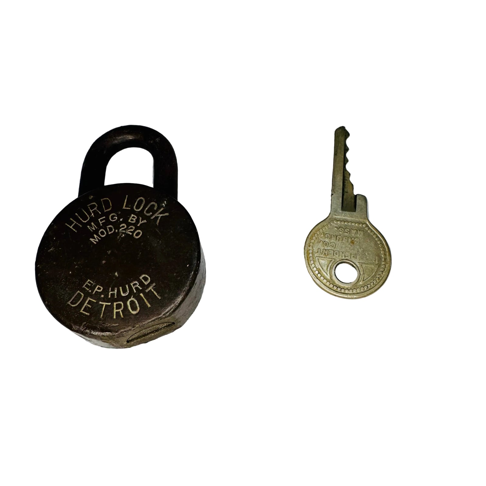 Vintage E.P. Hurd Detroit Model 220 Brass Padlock with Key