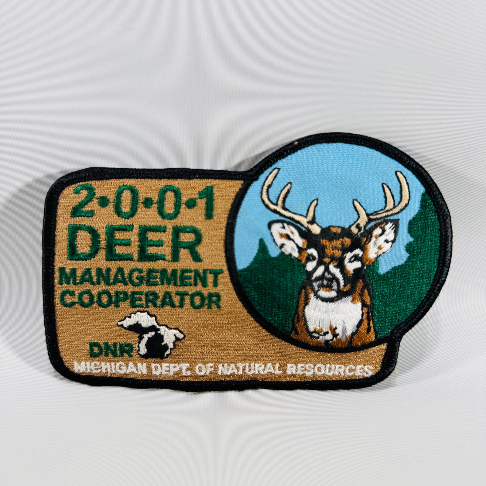 Michigan DNR Patch Set (2) – 2001 Deer Management Cooperator + Michigan Safe Hunter DNR