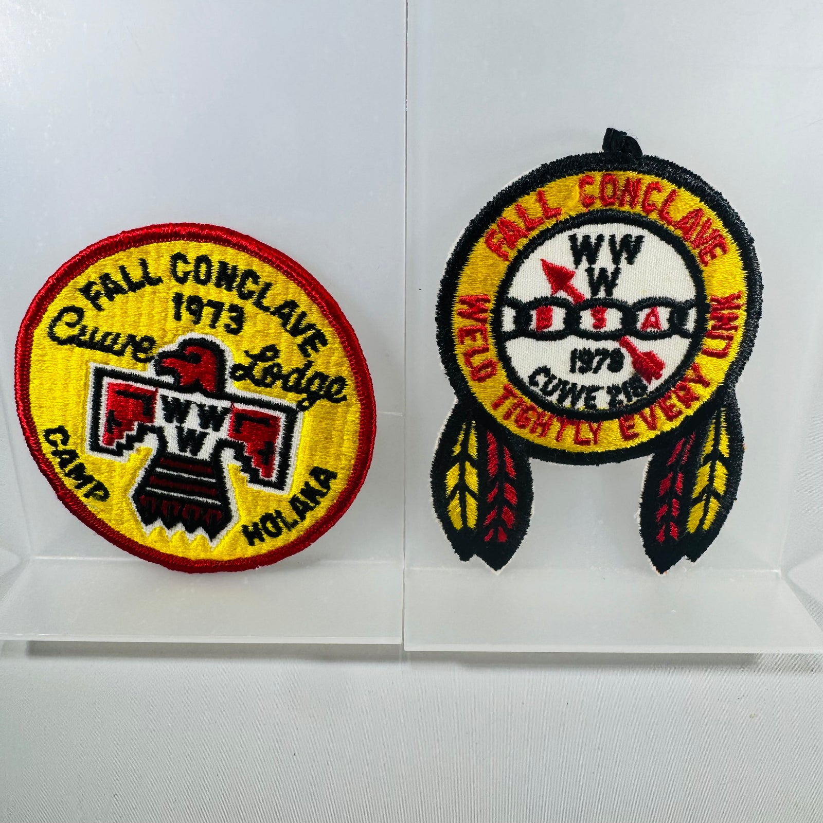 Vintage OA Patch Lot (2) – Cuwe Lodge 218 WWW Fall Conclave 1973 & 1979 – Boy Scouts Order of the Arrow
