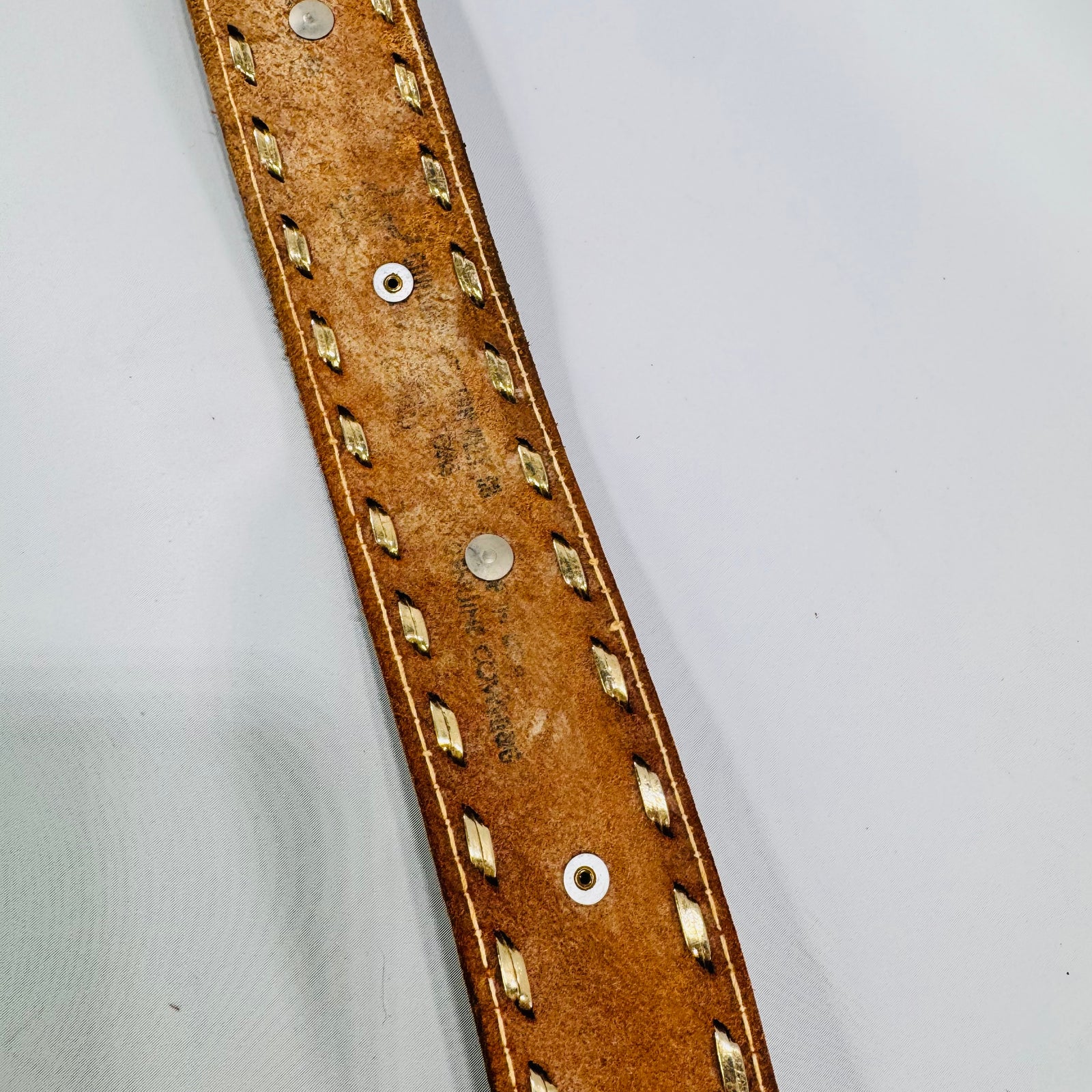 Vintage Indian Head Penny Western Leather Belt Tooled Brown Buckstitch Coin Conchos