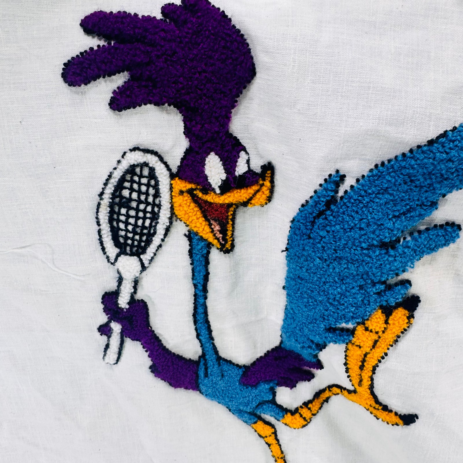 Vintage Road Runner Tennis Chenille Wall Hanging Looney Tunes Fabric Panel