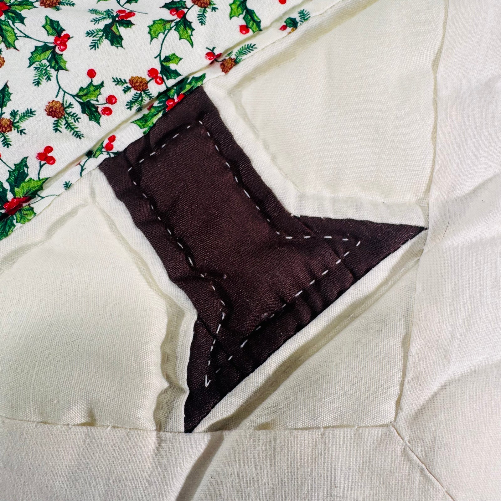 Handmade Christmas Tree Quilted Potholder Vintage Green Calico Holiday Hot Pad