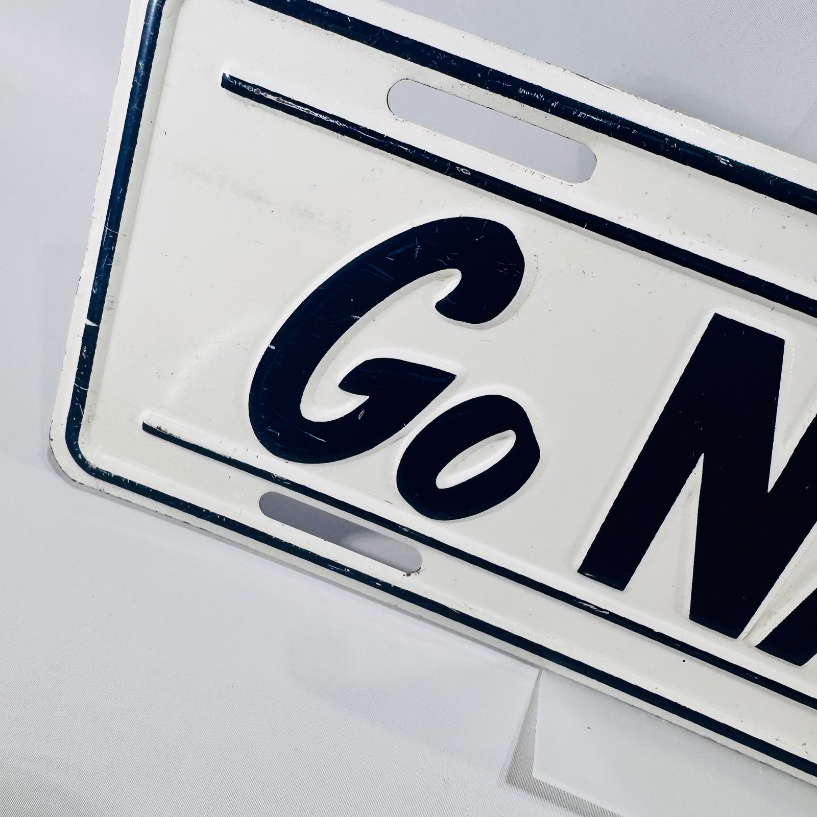 Vintage Go Navy Booster License Plate Embossed Metal Military Display Sign