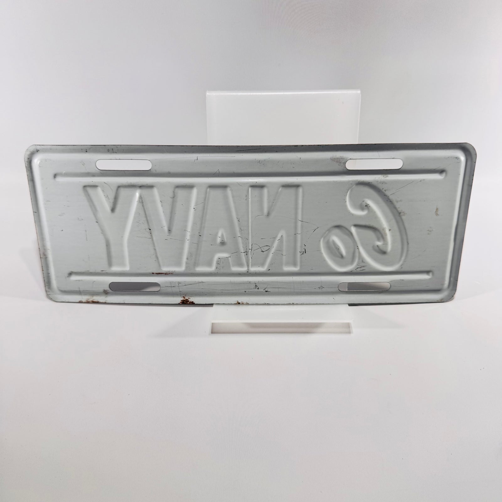 Vintage Go Navy Booster License Plate Embossed Metal Military Display Sign