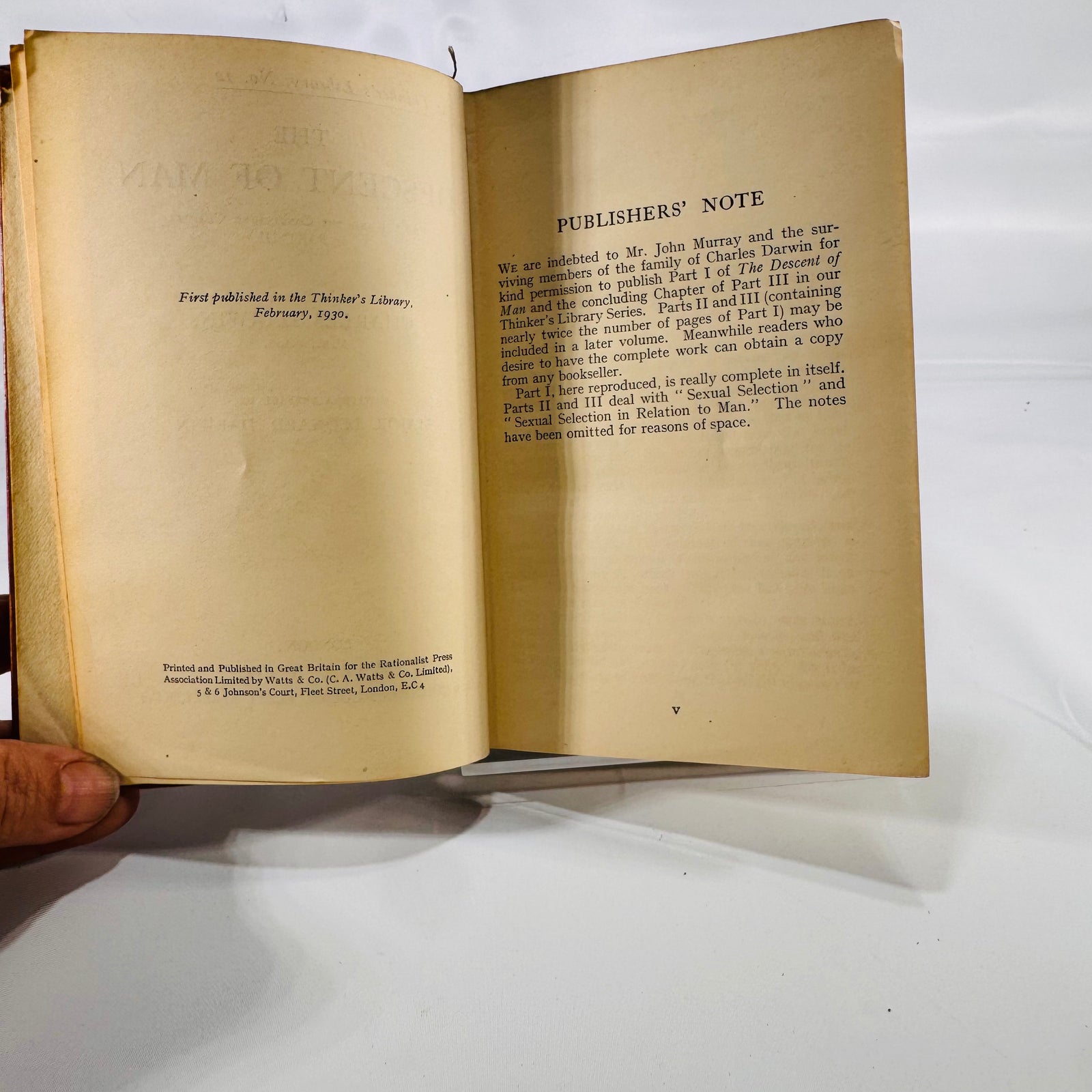 The Descent of Man 1930 first published February 1930 note and Publishers' Note