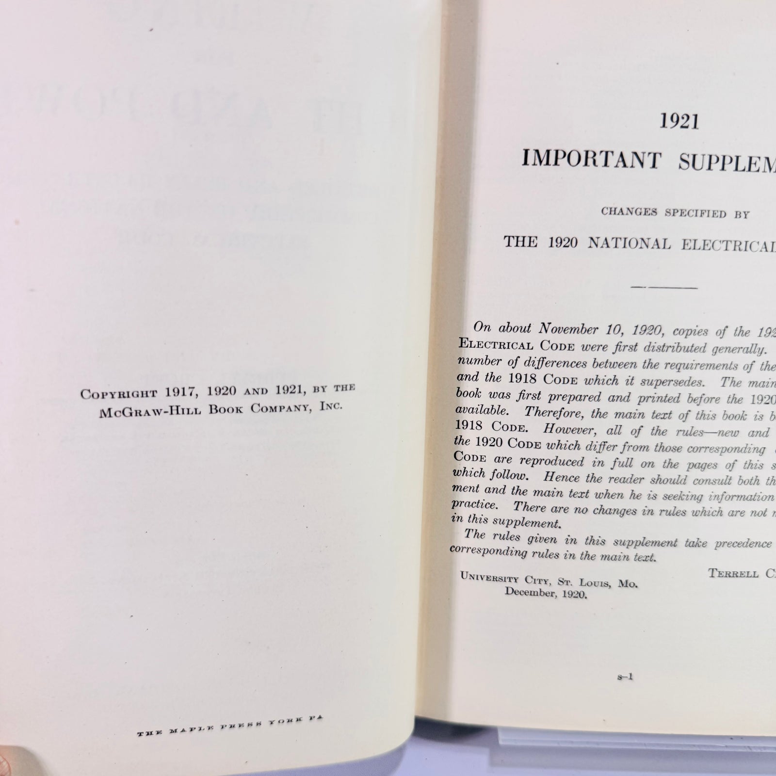 1921 Wiring for Light and Power by Terrell Croft Antique Illustrated Electrical Code Reference Book