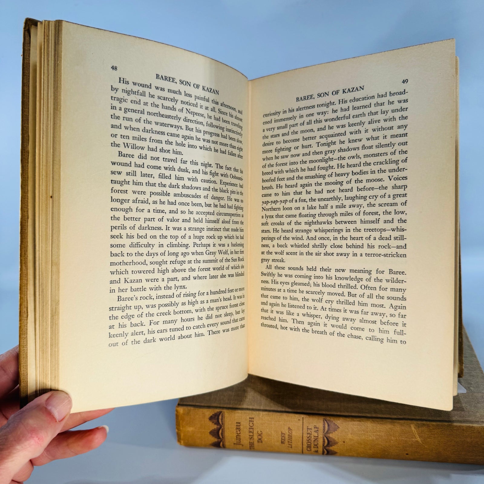 Vintage Animal Adventure Fiction Hardcover Bundle — Baree: Son of Kazan + Juneau: The Sleigh Dog (1917/1942) — Curwood & Lathrop | Illustrated Dog Stories, Vintage Animal Adventure Fiction
