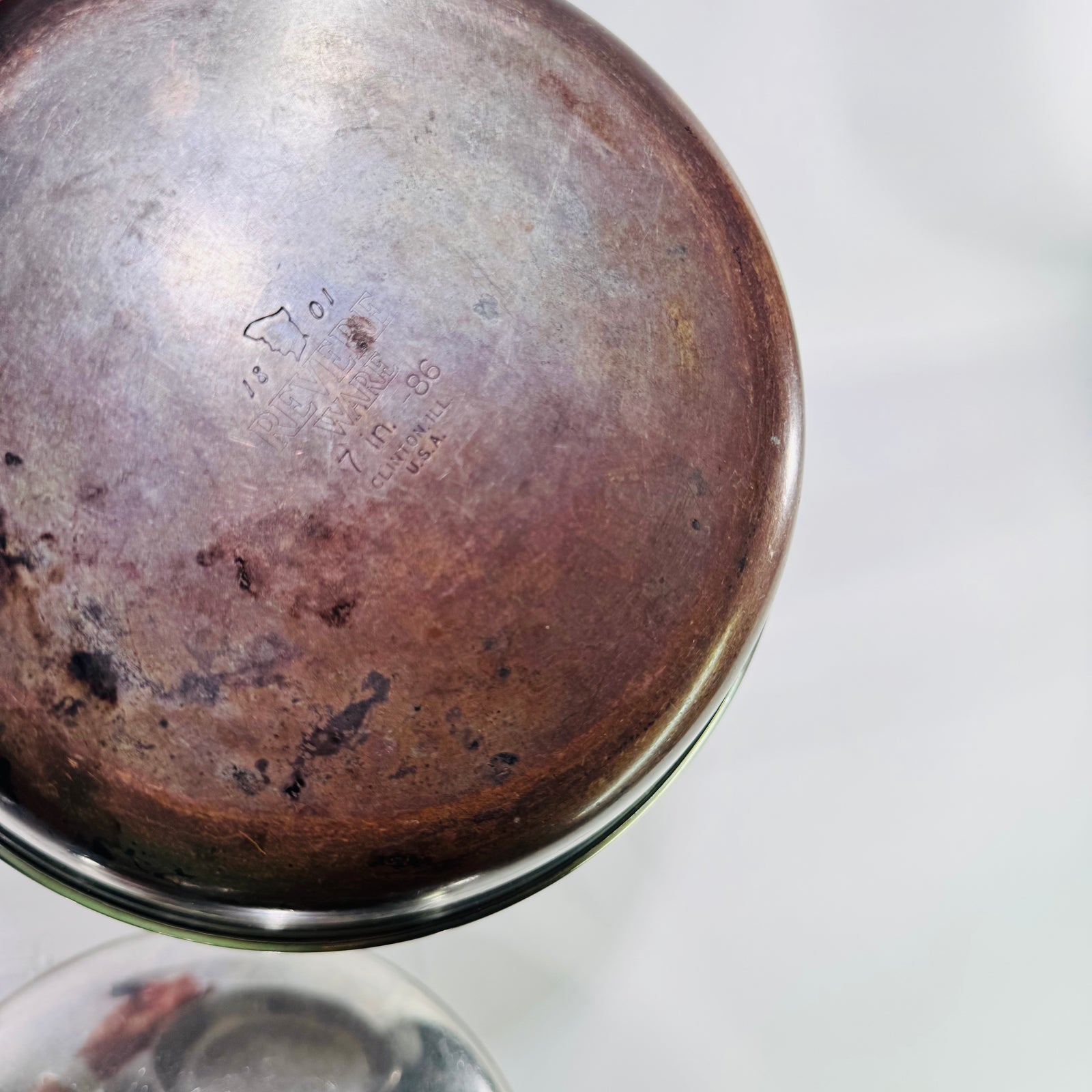 Vintage Revere Ware 1801 Copper Bottom 7 Inch Skillet with Lid Clinton Illinois USA Stainless Fry Pan