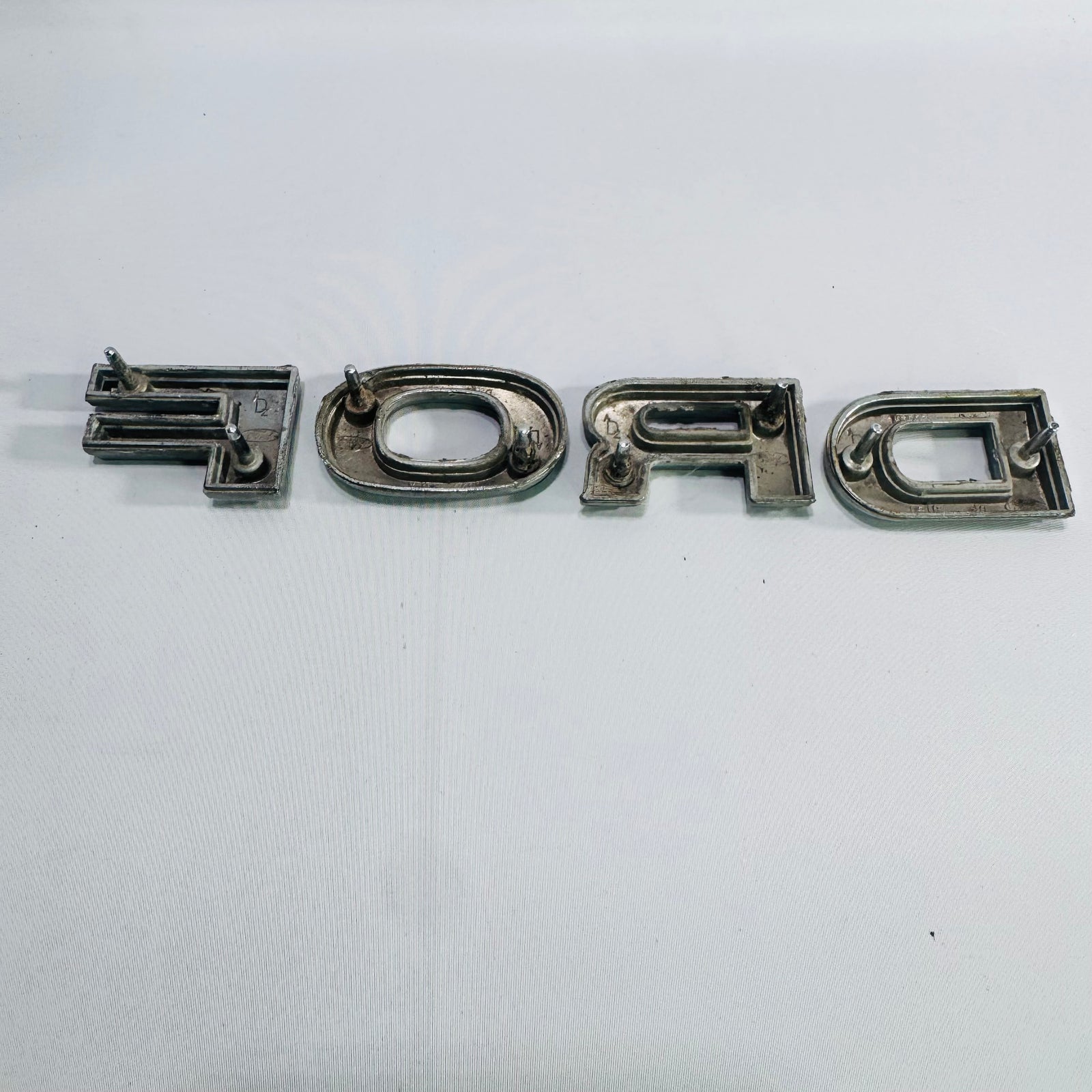 Vintage Ford Hood Letters Set of 4 Chrome FORD Emblems with Mounting Studs 1970s Original Automotive Trim