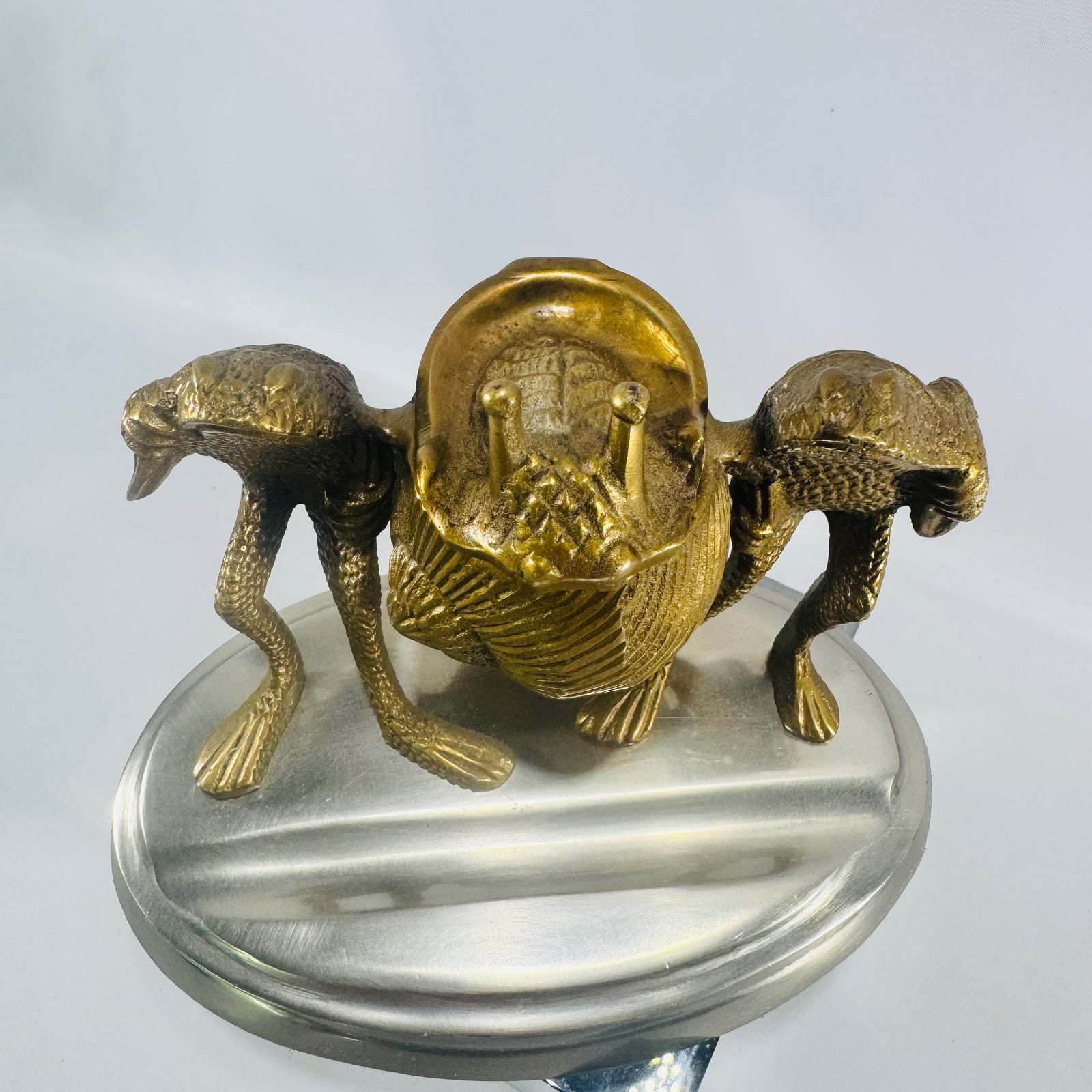 Vintage Levenger Brass Frog & Snail Inkwell Desk Accessory Missing Glass Insert