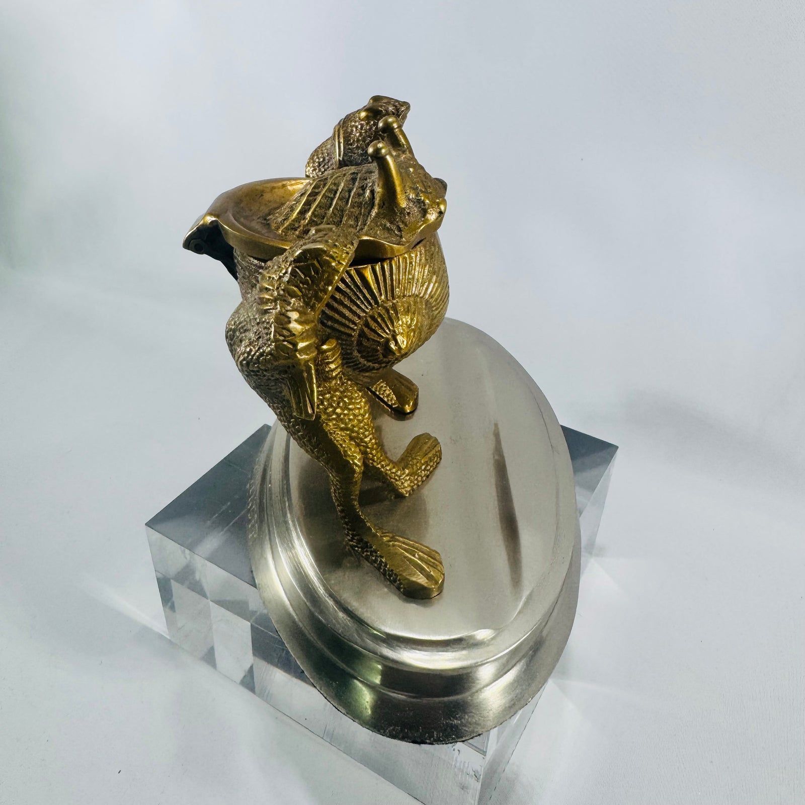 Vintage Levenger Brass Frog & Snail Inkwell Desk Accessory Missing Glass Insert