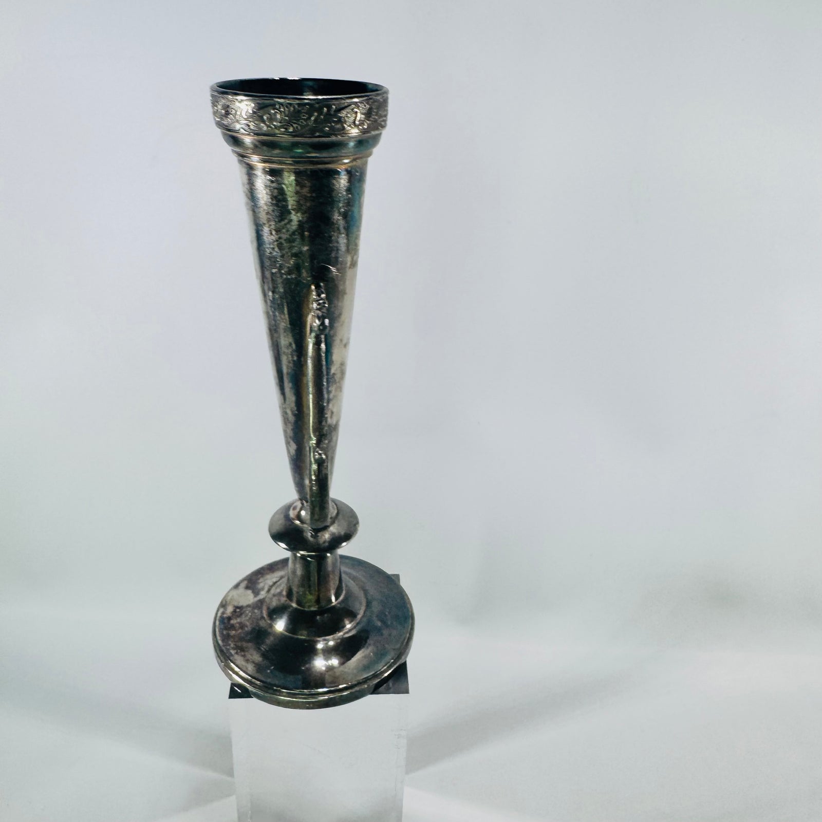 Vintage EH Barton Silver-Plated Trumpet Bud Vase Sheffield Style Art Nouveau Pierced Handles