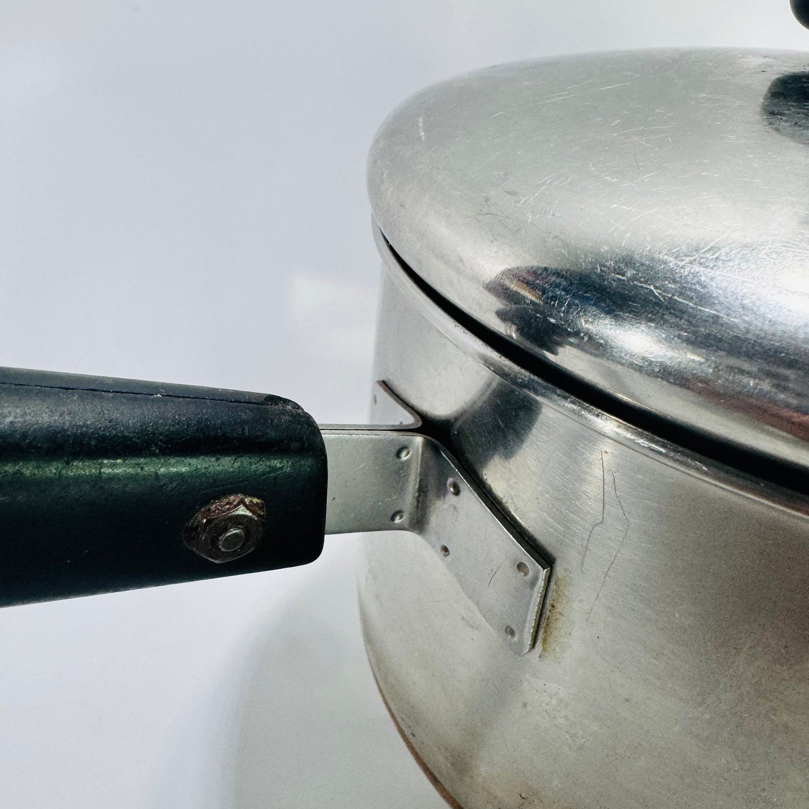 Vintage Revere Ware 2 Quart Tall Saucepan with Lid, Copper Bottom Stainless Steel Pot, Classic Kitchen Cookware