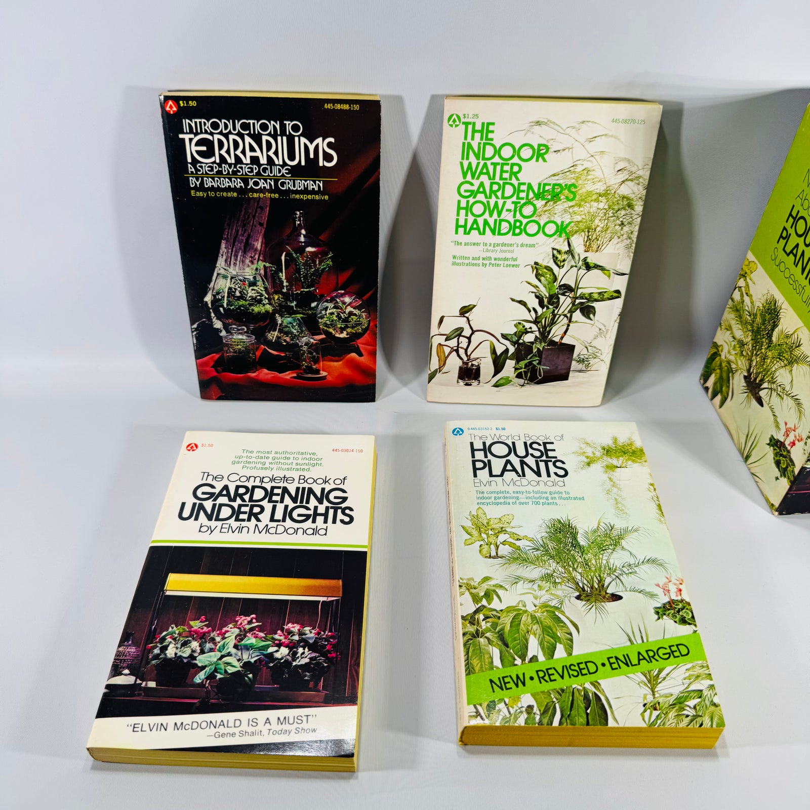 Vintage Indoor Gardening Boxed Set (4 Books) — Popular Library Gardening Series (1970s) — Elvin McDonald + Barbara Joan Grubman + H. Peter Loewer | Terrariums, Grow Lights, Hydroponics, Indoor Gardening