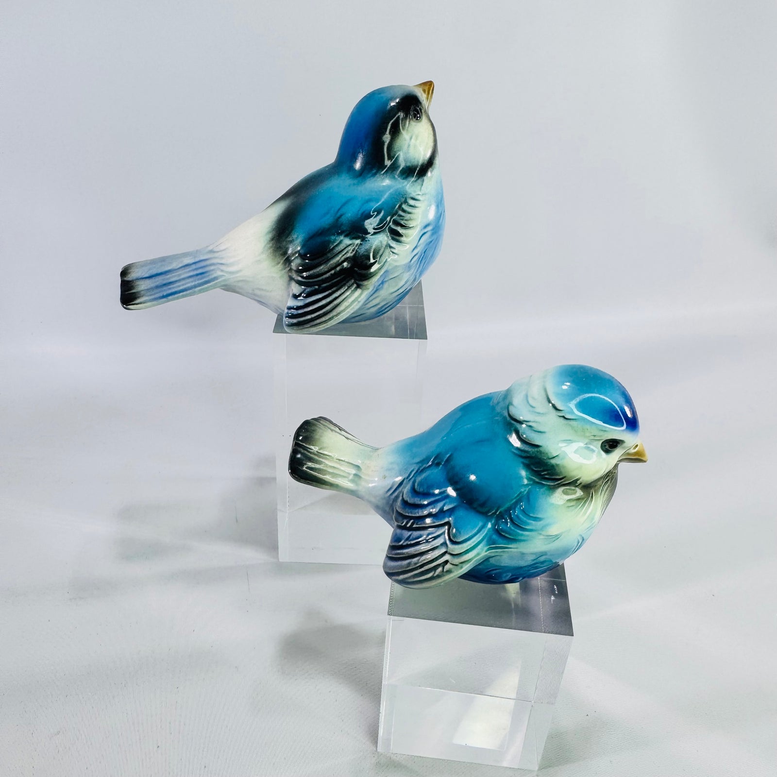 Vintage Goebel West Germany Blue Bird Figurine Bundle of 2 Porcelain Bluebirds Different Poses Mid Century Bird Decor