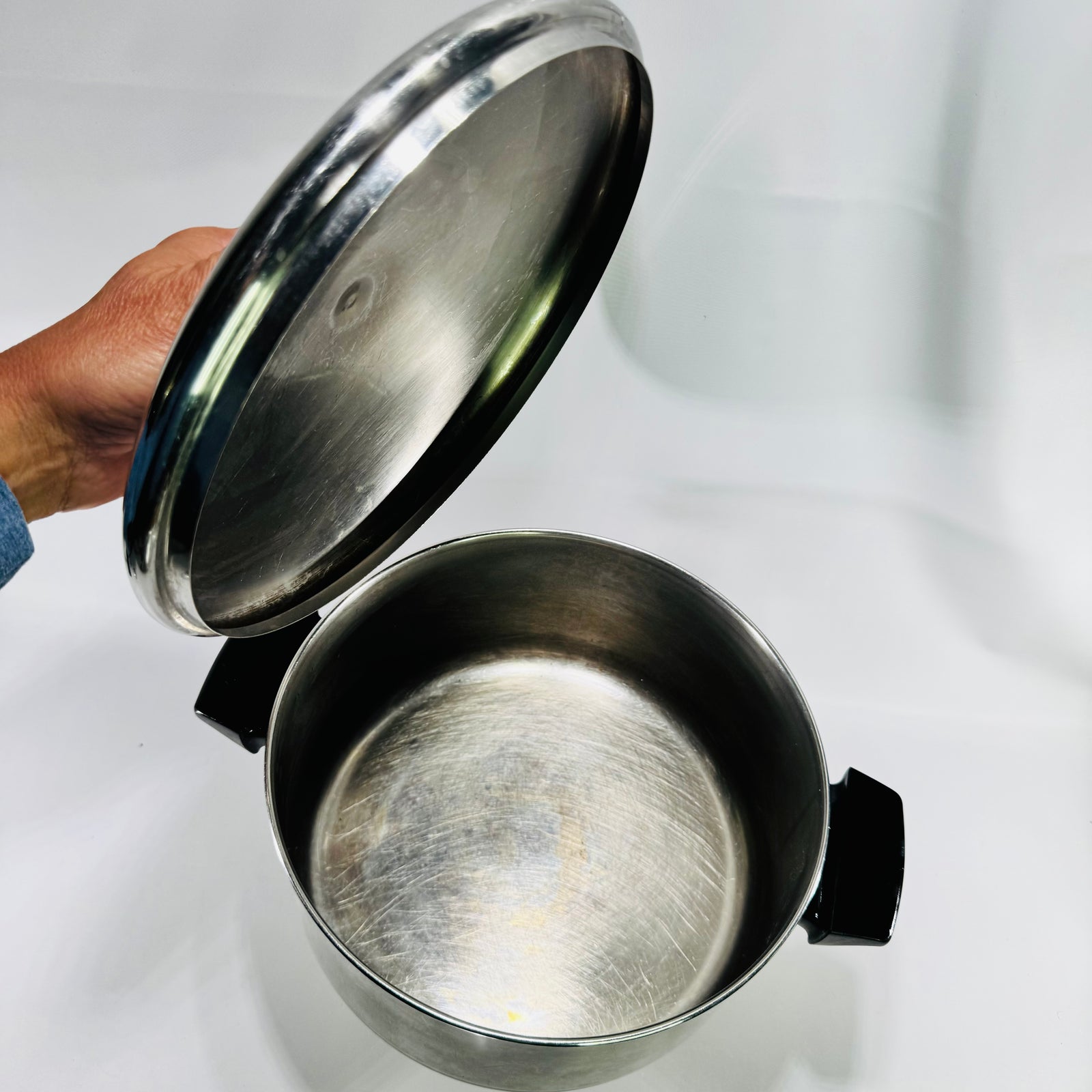 Vintage Revere Ware 6 Qt Copper Bottom Stock Pot with Lid Clinton IL Stainless Steel Cookware