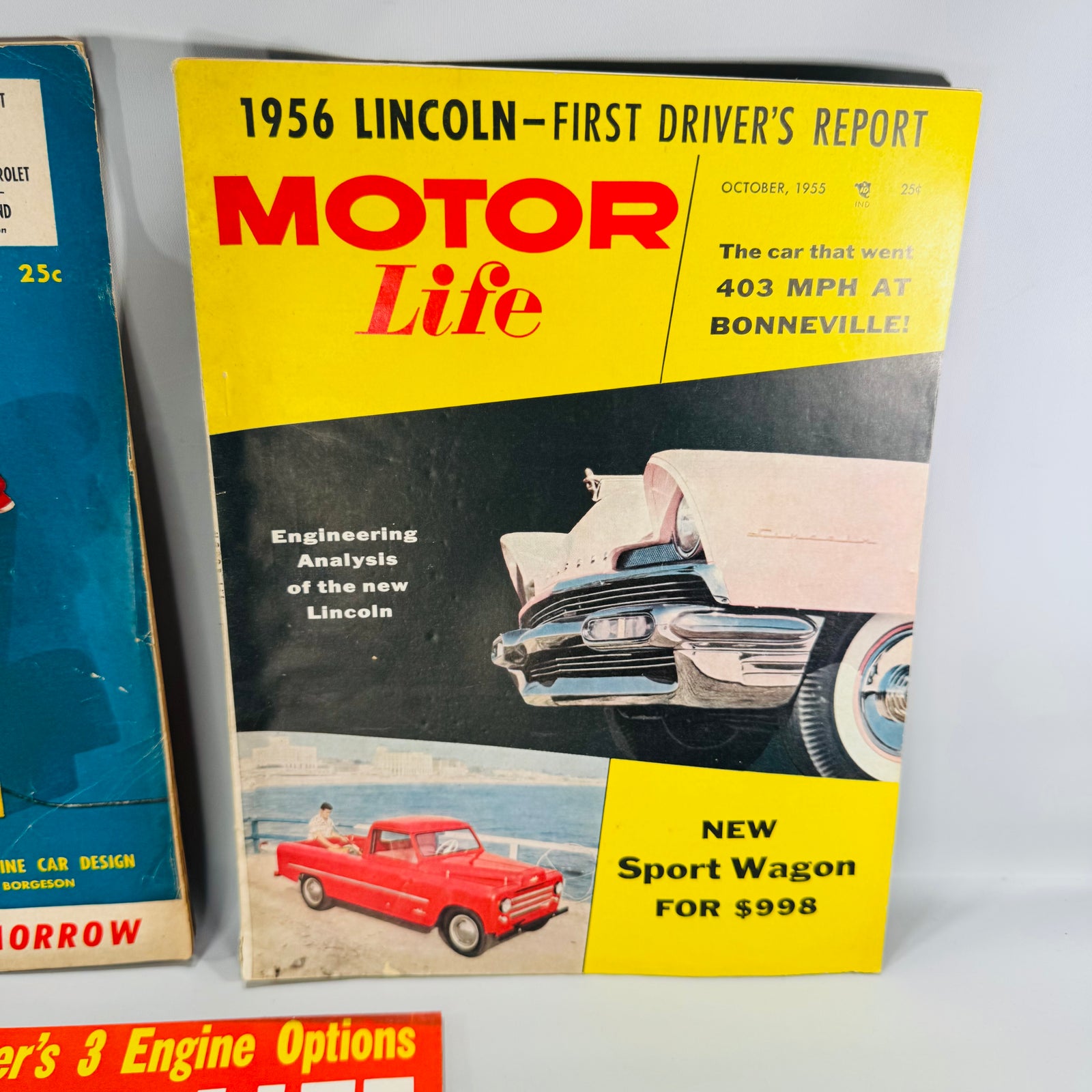 Vintage Motor Life Magazine Lot of 3 — April 1954, Oct 1955, Feb 1961 | Road Tests, Concept Cars, Racing Coverage, Automotive Magazine
