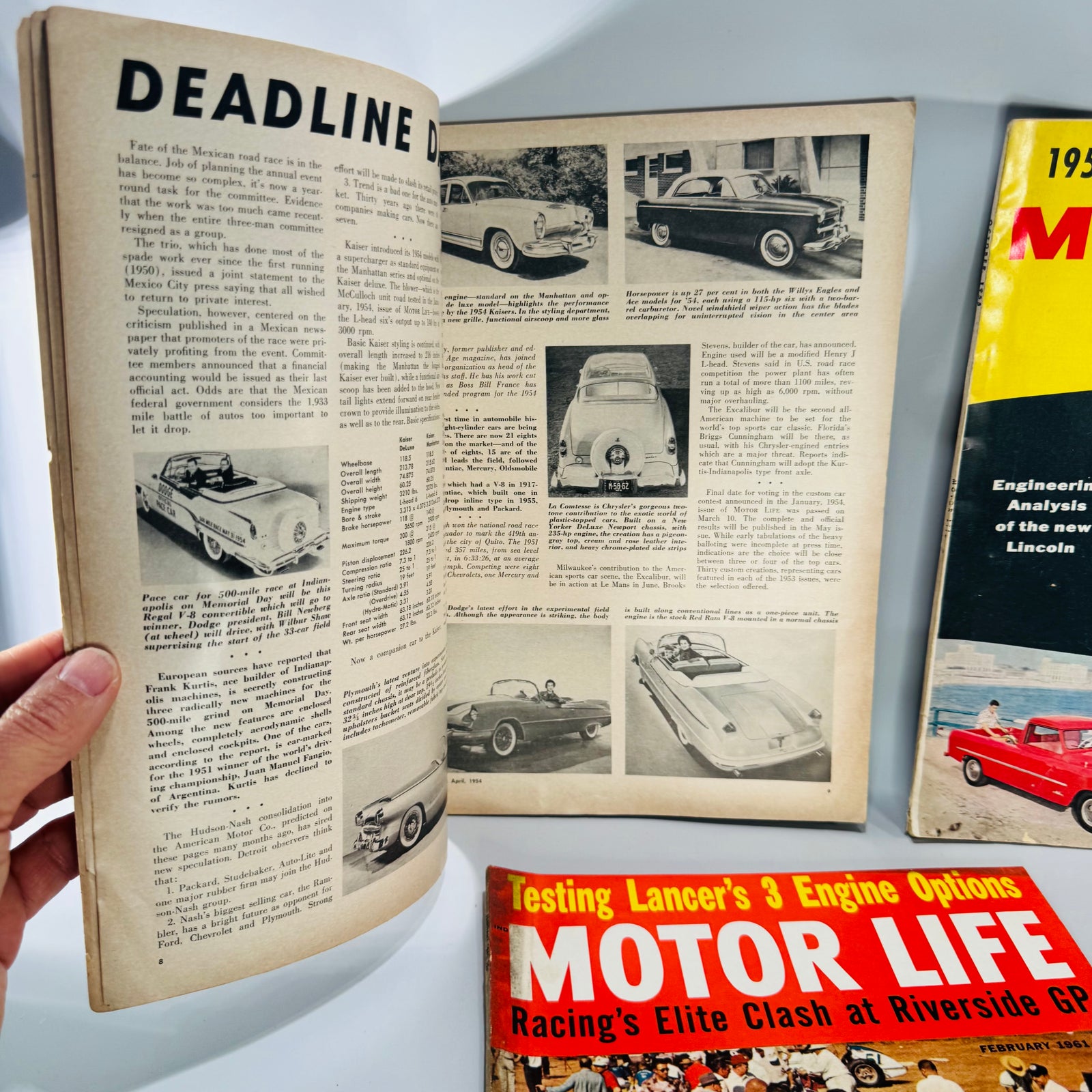 Vintage Motor Life Magazine Lot of 3 — April 1954, Oct 1955, Feb 1961 | Road Tests, Concept Cars, Racing Coverage, Automotive Magazine