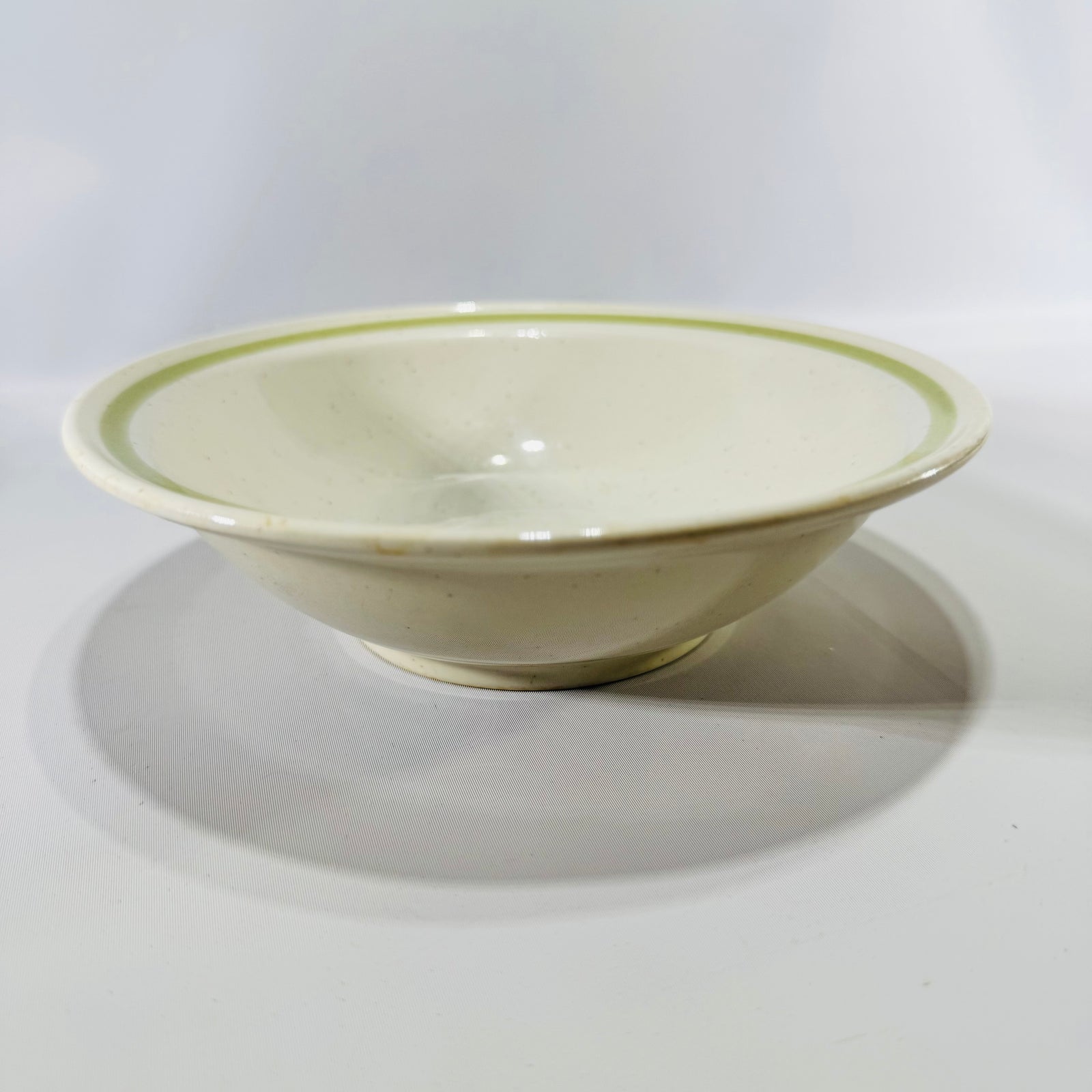 Country Casual Hand Painted Stoneware Bowl Green Rim Vintage Japan Dessert Fruit